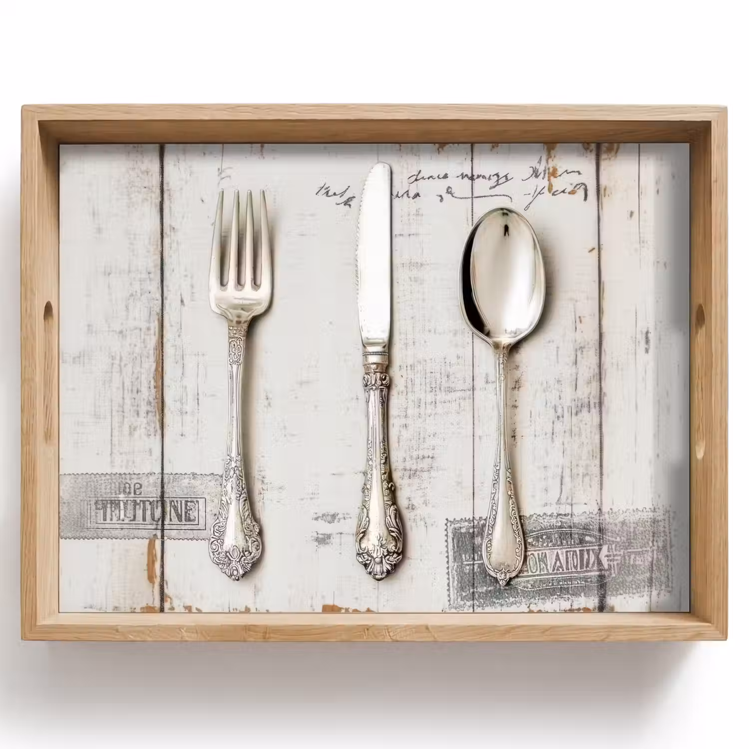 Zilver - Bestek - Hout Dienblad Rechthoek middel -z3d_shopping