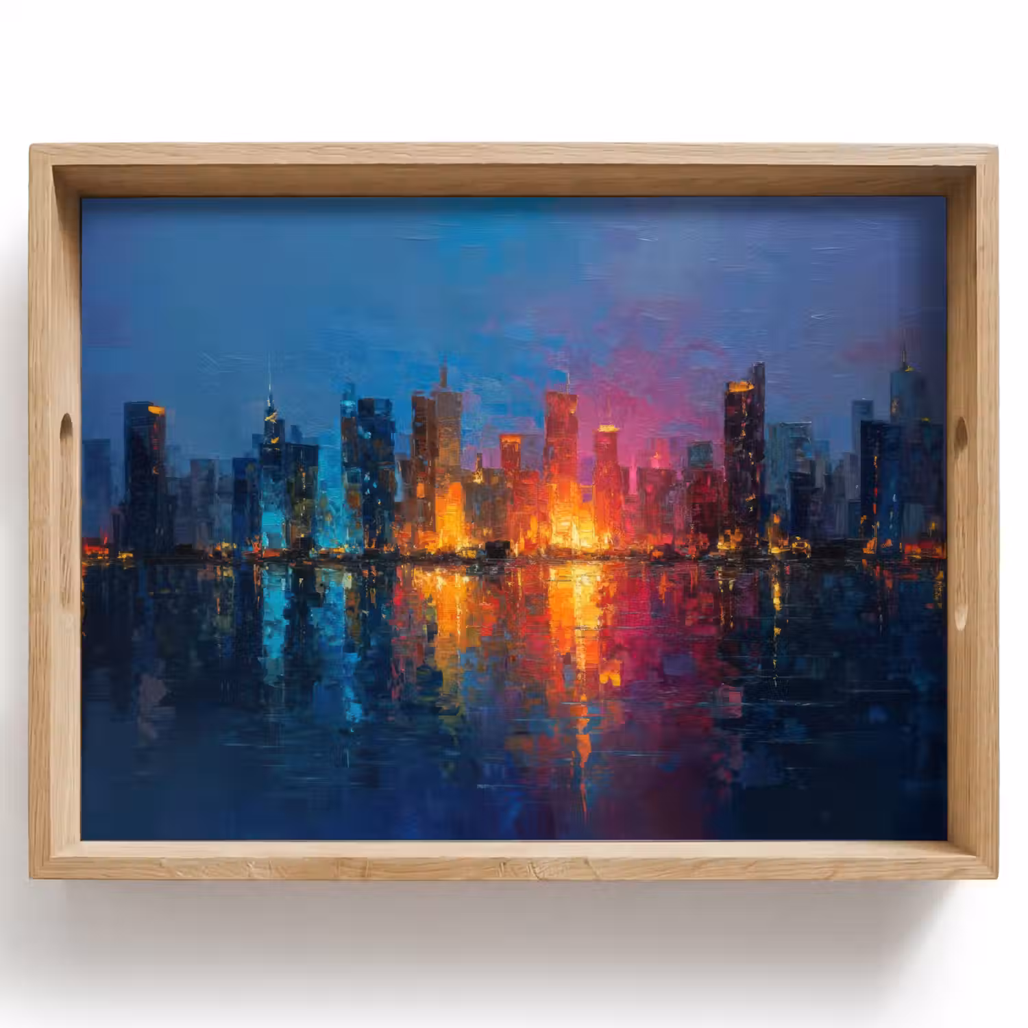 Skyline - Penseelstreken - Donkerblauw - Lichtgevend Dienblad Rechthoek middel -z3d_shopping