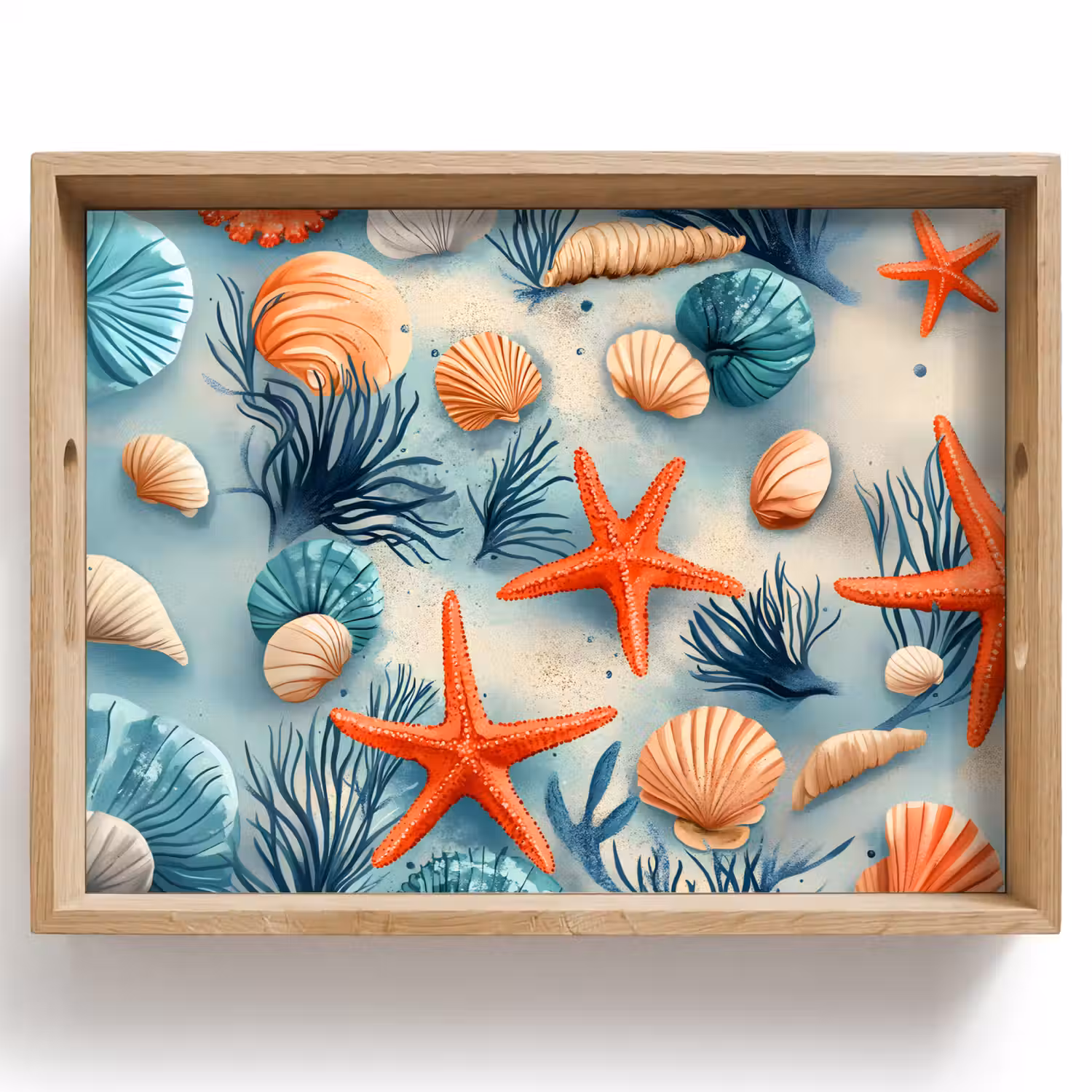Zeesterren - Schelpen - Illustratie - Zand Dienblad Rechthoek middel -z3d_shopping