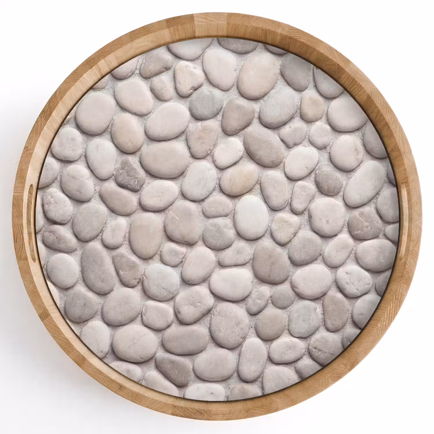 Steen - Kiezel - Natuur - Minimalistisch - Beige Dienblad Rond middel -z3d_shopping