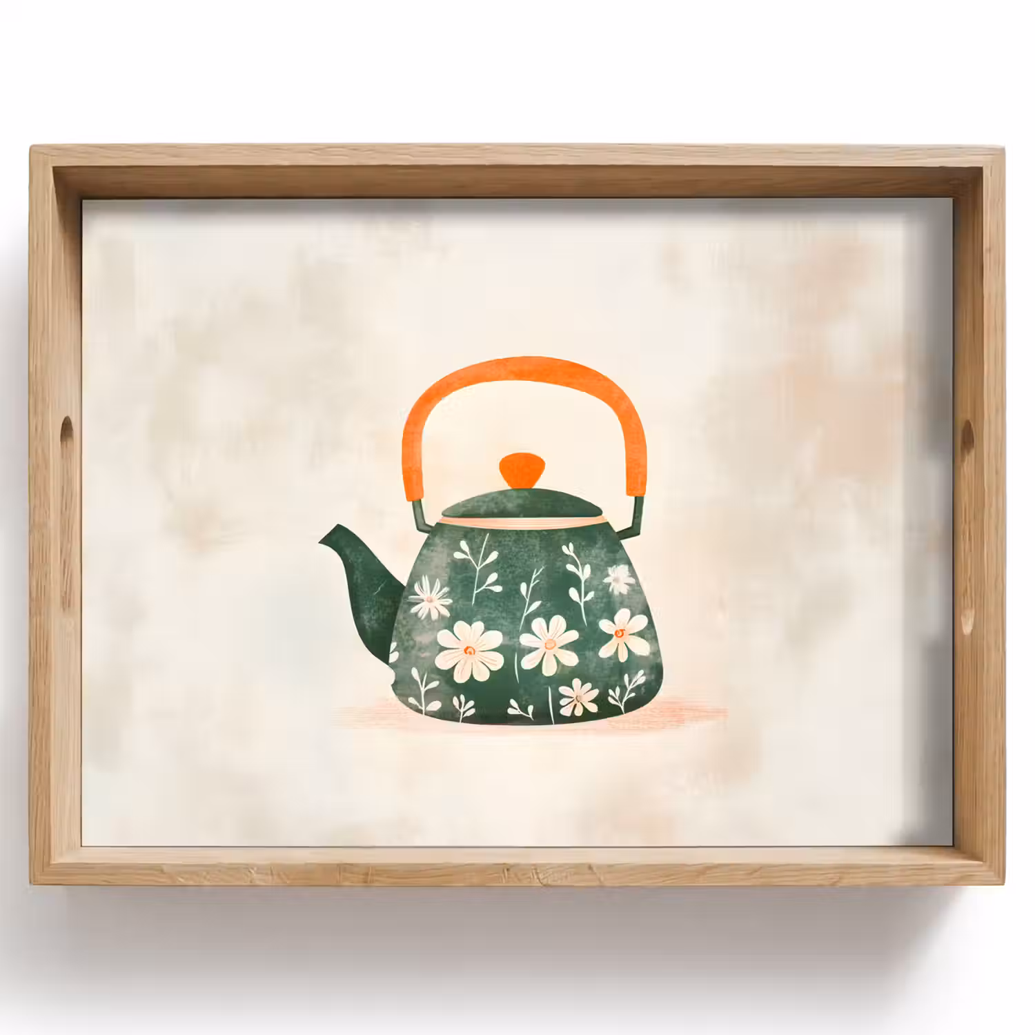 Theepot - Groen - Bloemen - Oranje Dienblad Rechthoek middel -z3d_shopping