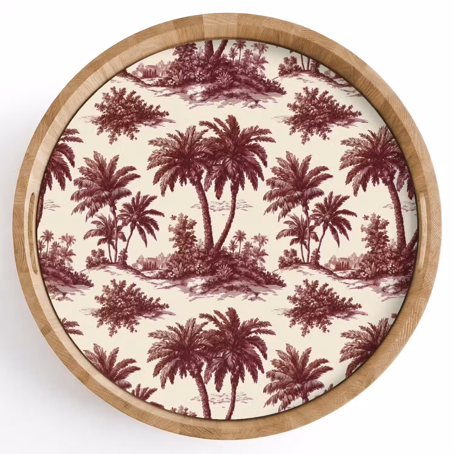 Tropisch - Geometrisch - Bordeauxrood Dienblad Rond middel 914 -z3d_shopping