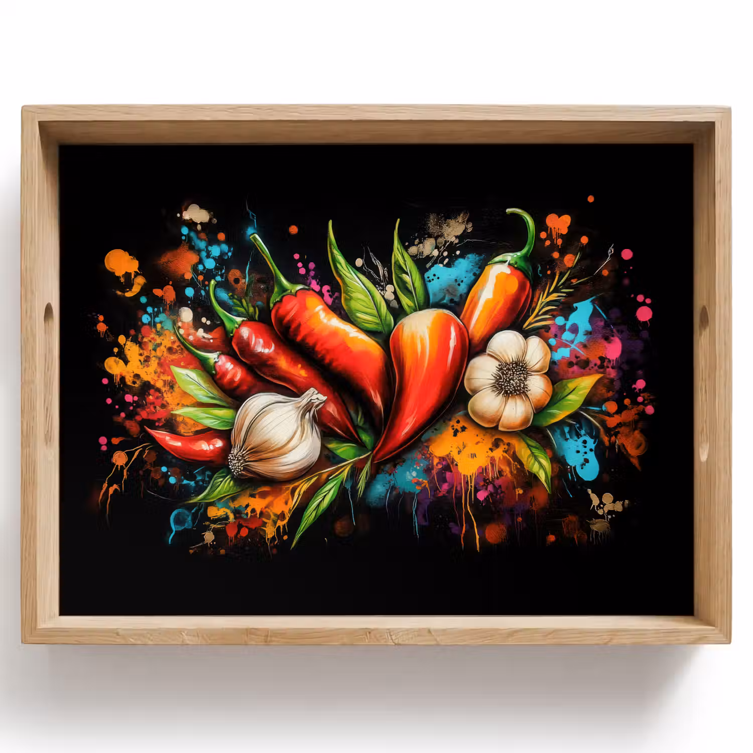 Groente - Peper - Knoflook - Graffiti - Verf - Kleurrijk Dienblad Rechthoek middel -z3d_shopping