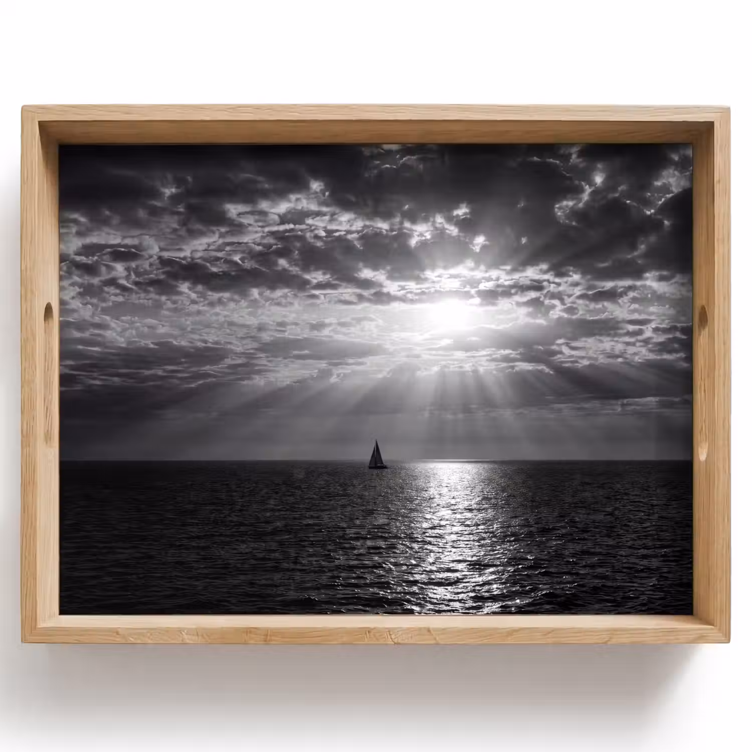Water - Boot - Lucht - Natuur - Zwart-wit Dienblad Rechthoek middel -z3d_shopping