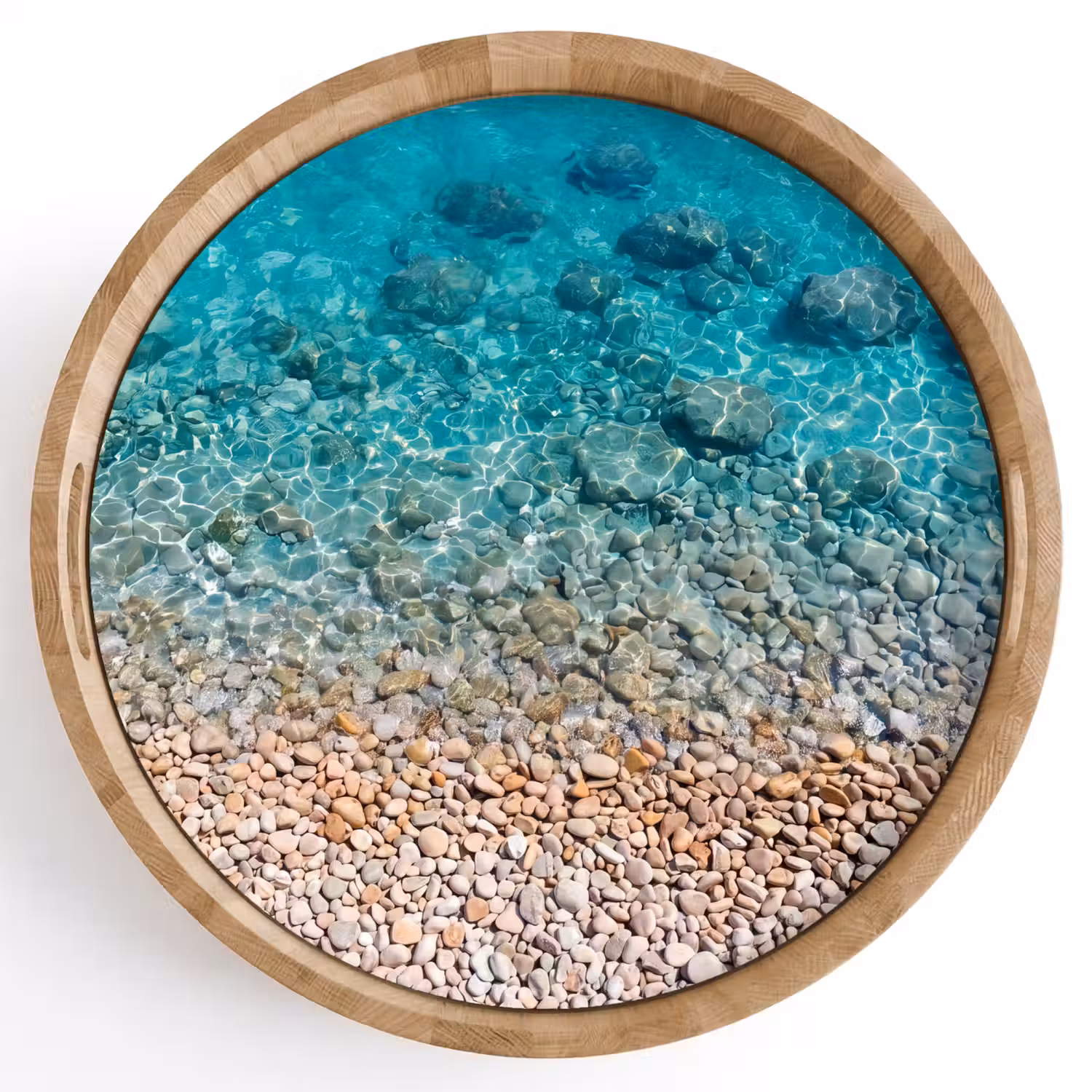 Water - Kiezels - Natuur - Levendig - Turkoois Dienblad Rond middel -z3d_shopping