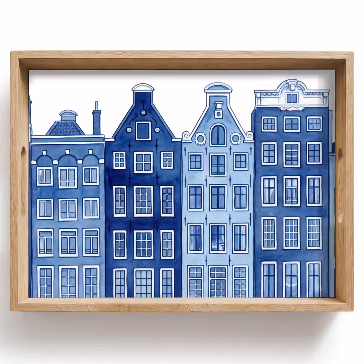 Aquarel - Grachtenpanden - Delfts - Blauw Dienblad Rechthoek middel -z3d_shopping