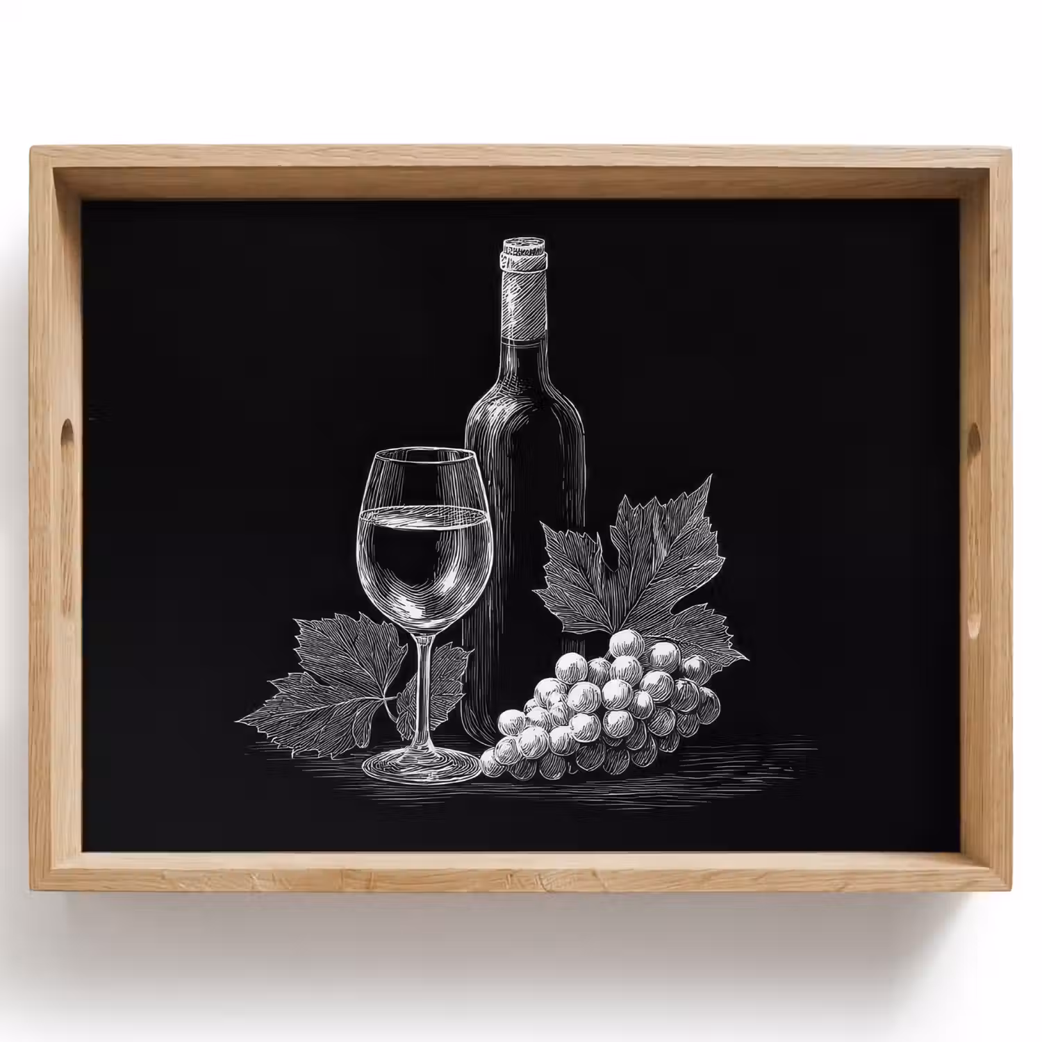 Wijnfles - Glas - Druiven - Bladeren Dienblad Rechthoek middel -z3d_shopping