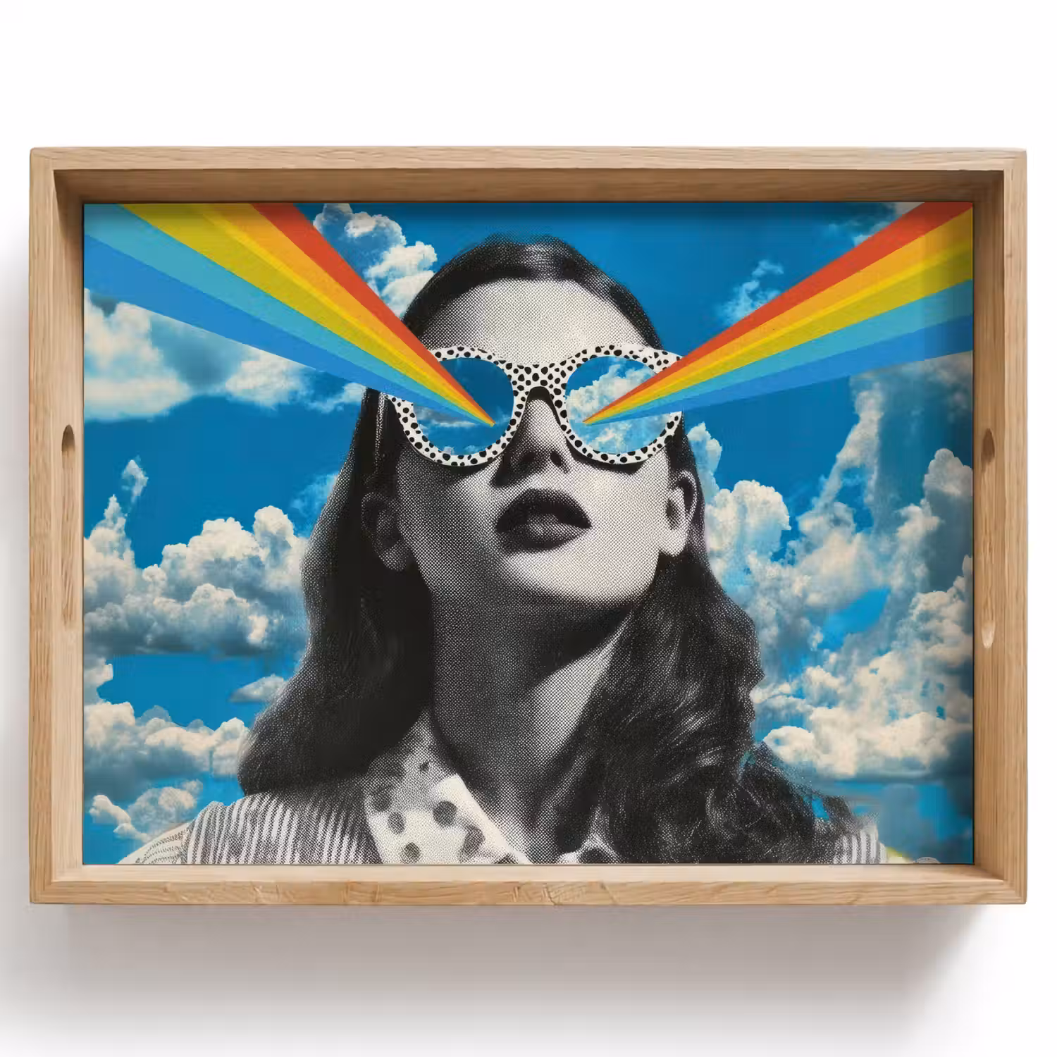 Vrouw - Bril - Regenboog - Wolken Dienblad Rechthoek middel -z3d_shopping
