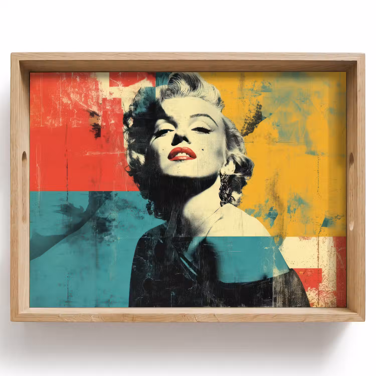 Vrouw - Rode lippen - Abstracte kleurvlakken - Popartuistraling Dienblad Rechthoek middel -z3d_shopping