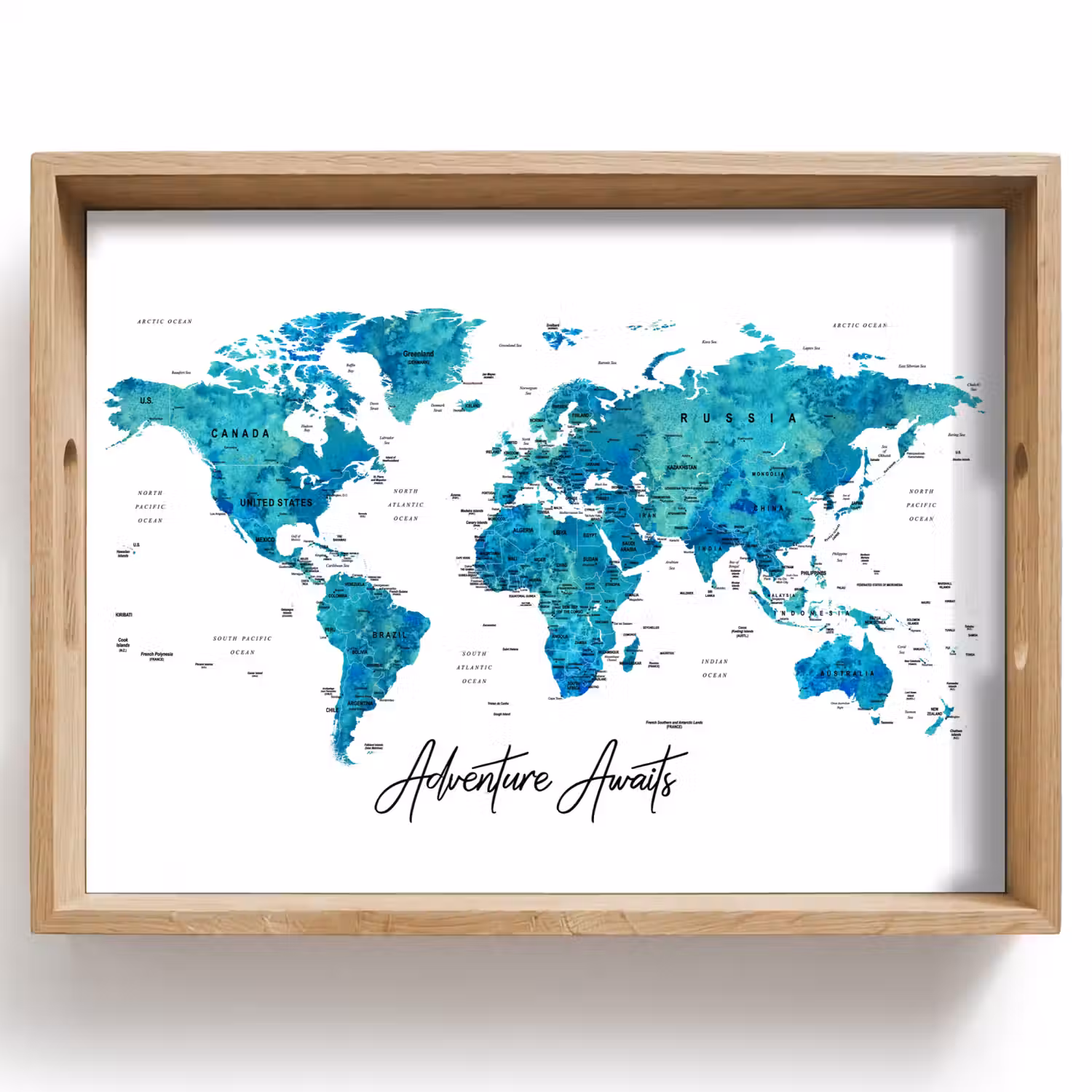 Wereldkaart - Blauw - Kleurrijk Dienblad Rechthoek middel -z3d_shopping