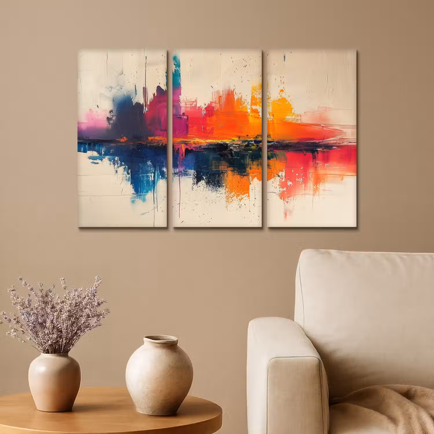 Kleurrijk - Abstract - Verflook - Modern Canvas - Meerluiken 3 luik klein -sfeer1