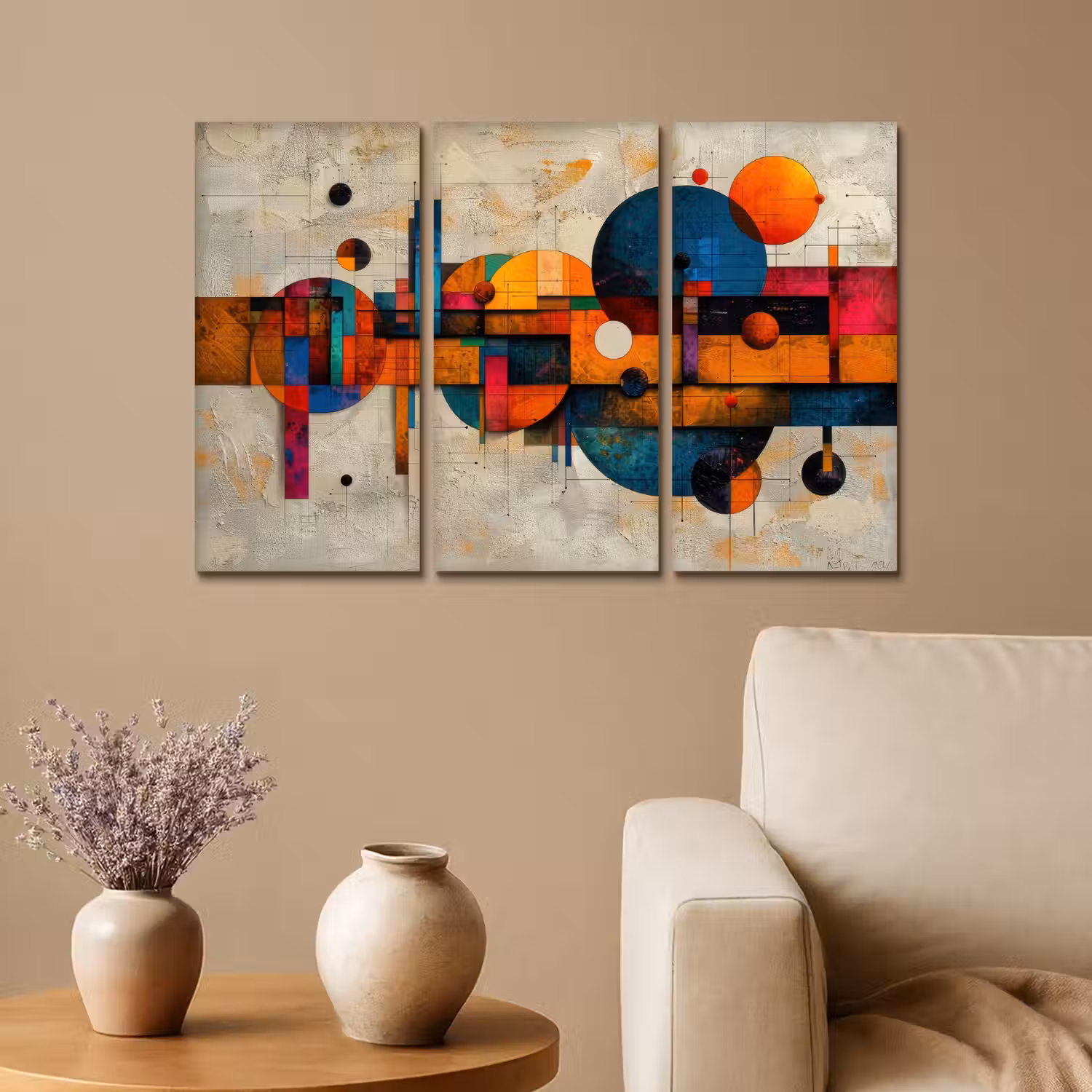 Kleurrijk - Geometrisch - Abstract - Aesthetic Canvas - Meerluiken 3 luik klein -sfeer1