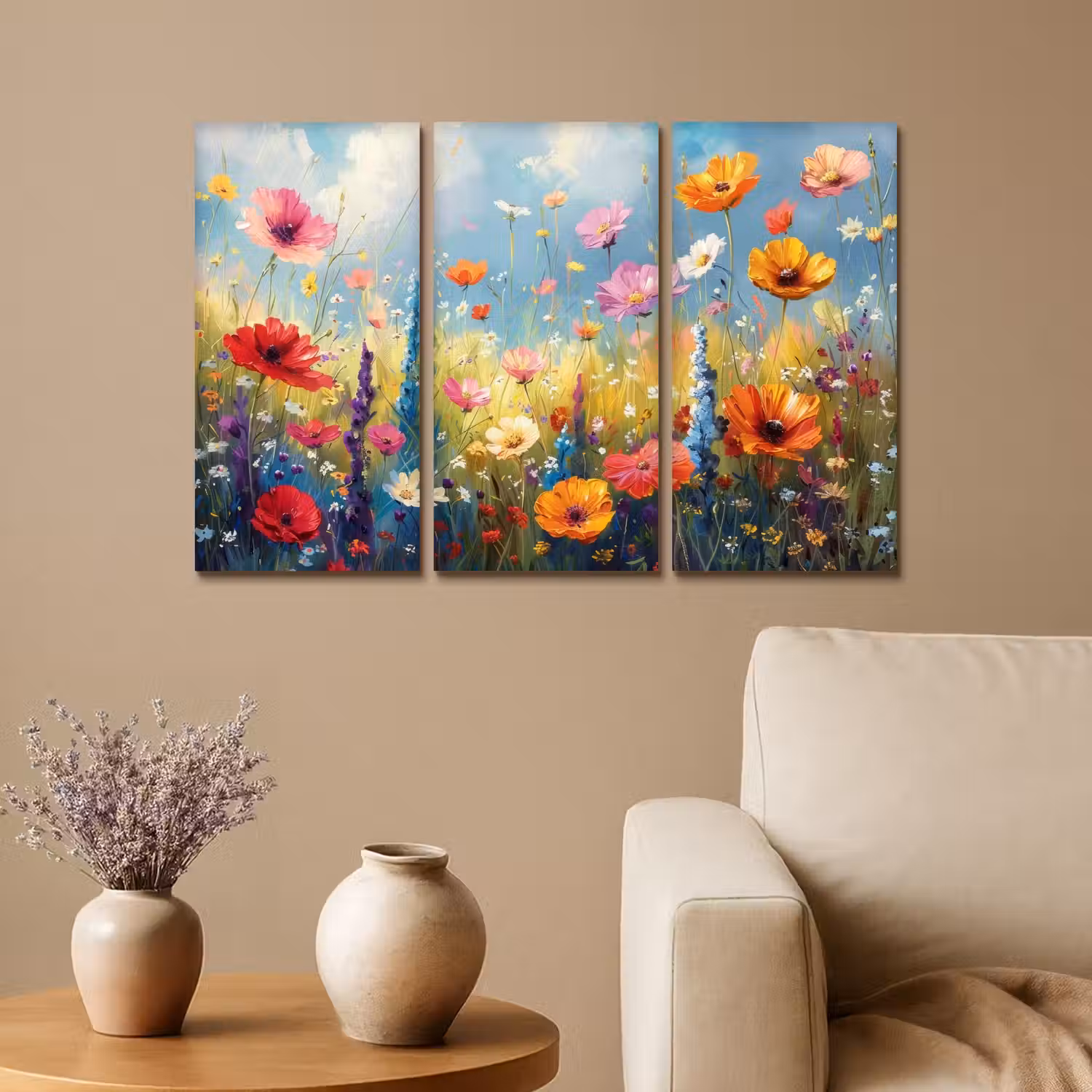 Bloemen - Lente - Kleurrijk - Zomers Canvas - Meerluiken 3 luik klein -sfeer1