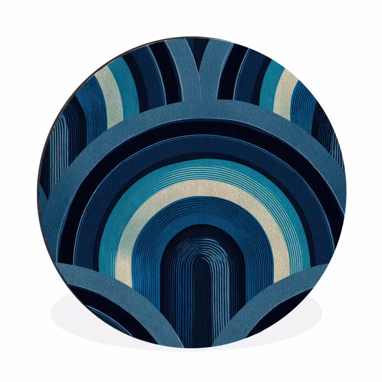 Bogen - Geometrisch - Patroon - Blauw - Retro Wandcirkel aluminium klein 190 -3d