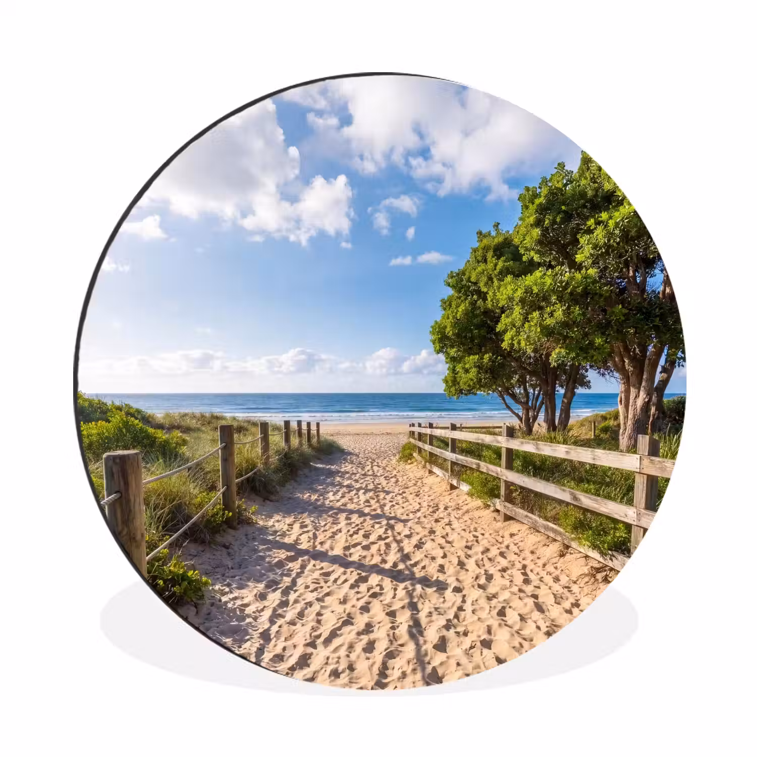 Strand - Zandpad - Oceaan - Natuur Wandcirkel aluminium klein -3d