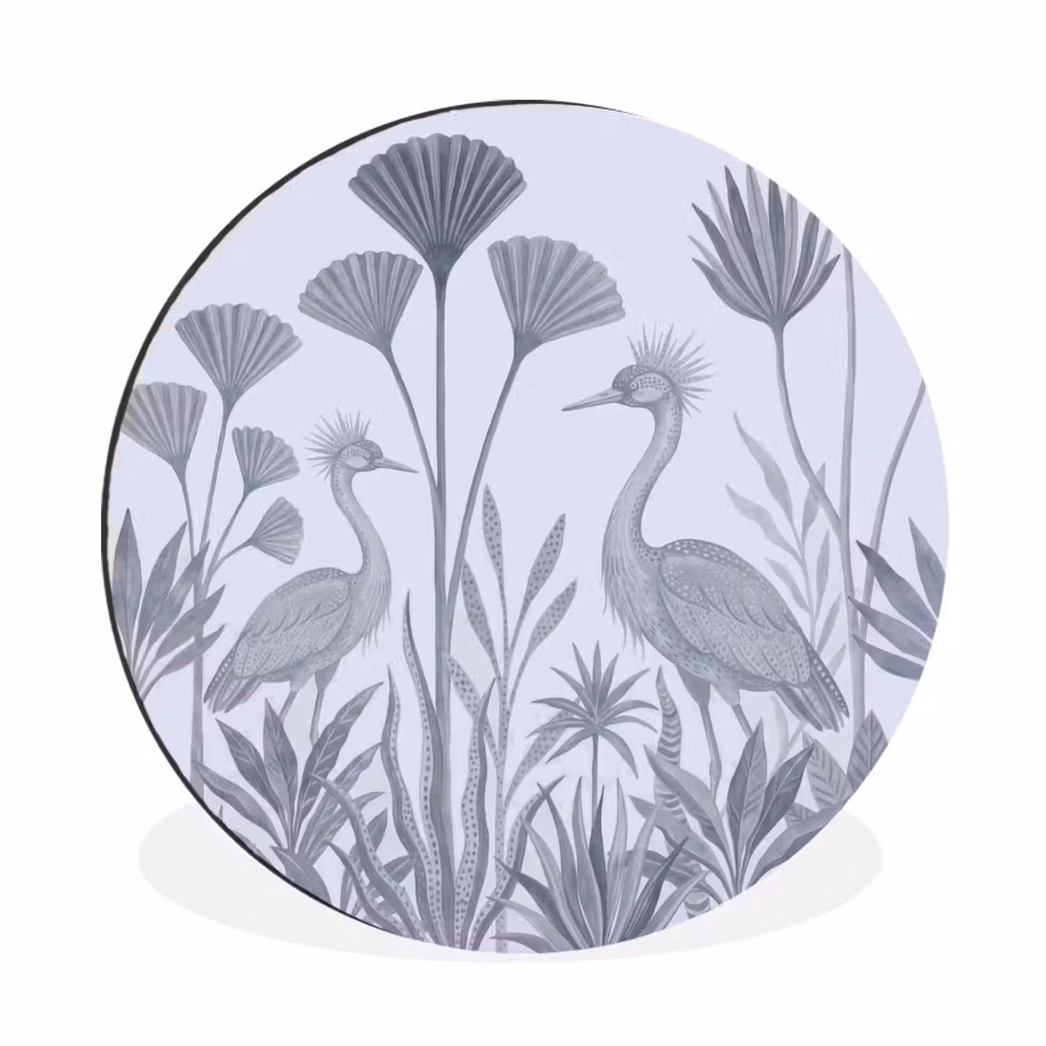 Vogel - Tropisch - Illustratie - Blauwgrijs - Natuur Wandcirkel aluminium klein -3d