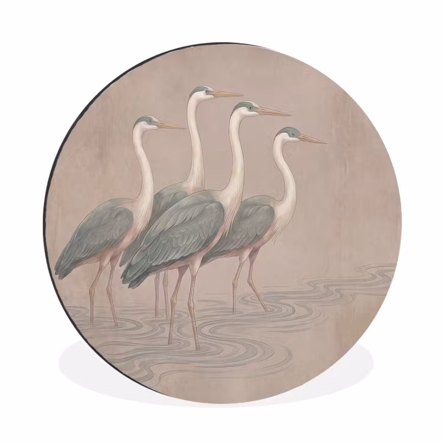 Vogel - Water - Natuur - Vintage Wandcirkel aluminium klein -3d