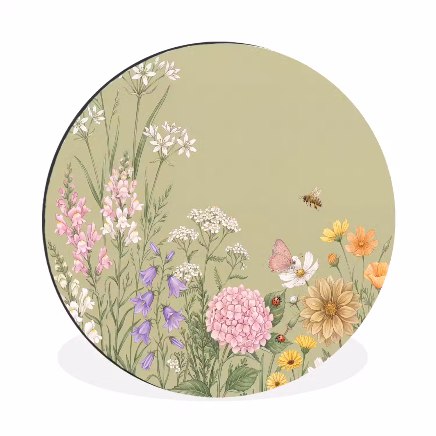 Botanisch - Bloemen - Kleurrijk Wandcirkel aluminium klein -3d