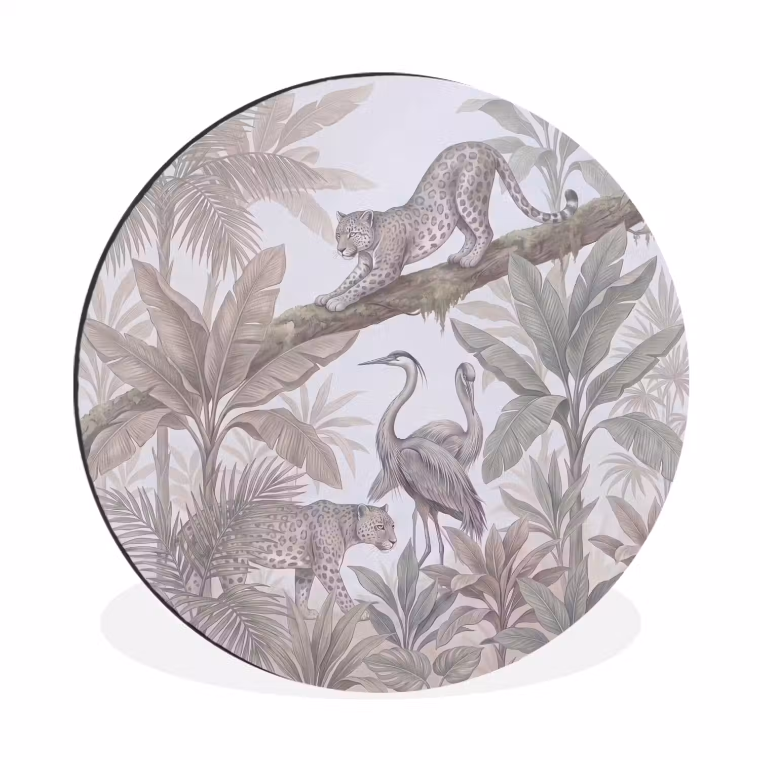 Kat - Vogel - Jungle - Illustratie - Dieren Wandcirkel aluminium klein -3d