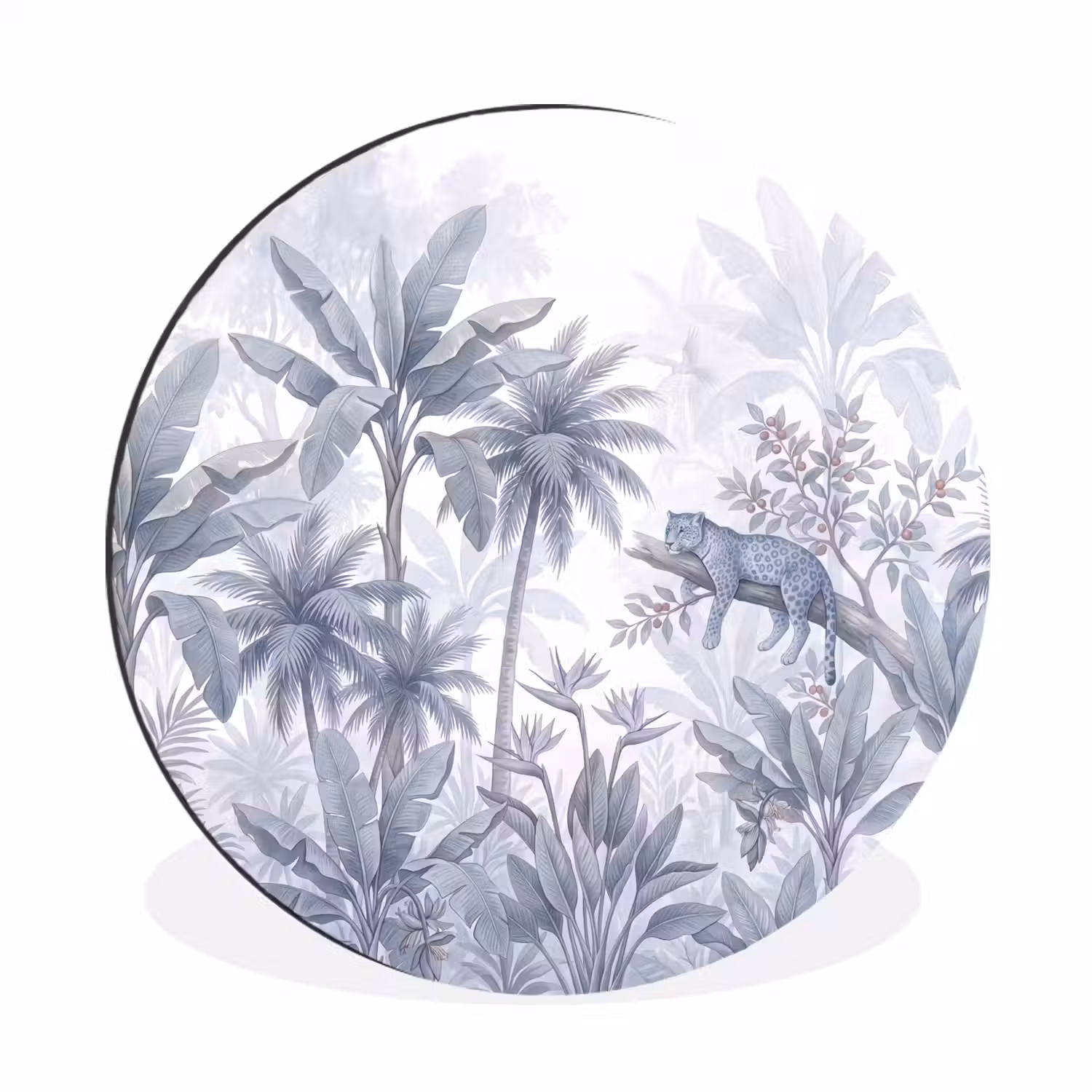 Kat - Tropisch bos - Modern - Grijs Wandcirkel aluminium klein -3d