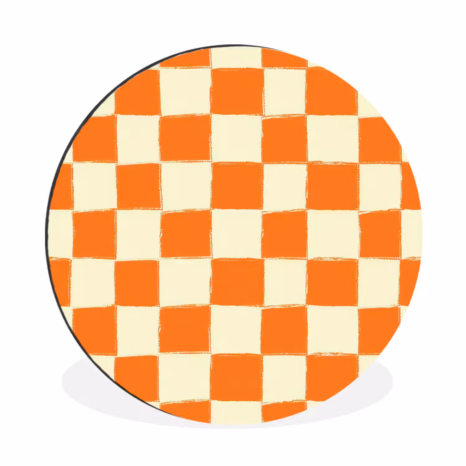 Schaak - Patroon - Oranje Wandcirkel aluminium klein 190 -3d