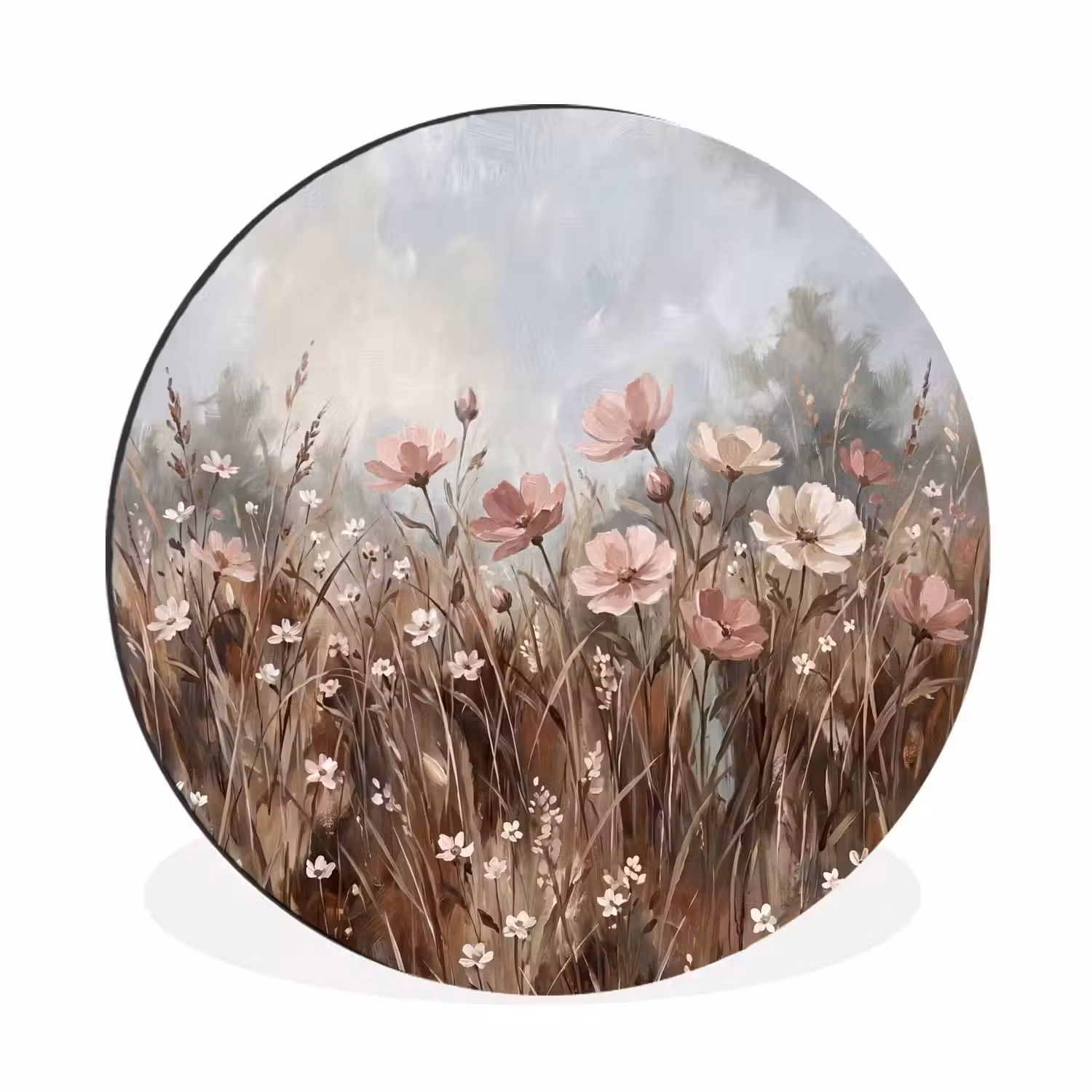 Bloemen - Botanisch - Schilderij - Pastel - Rustiek Wandcirkel aluminium klein -3d