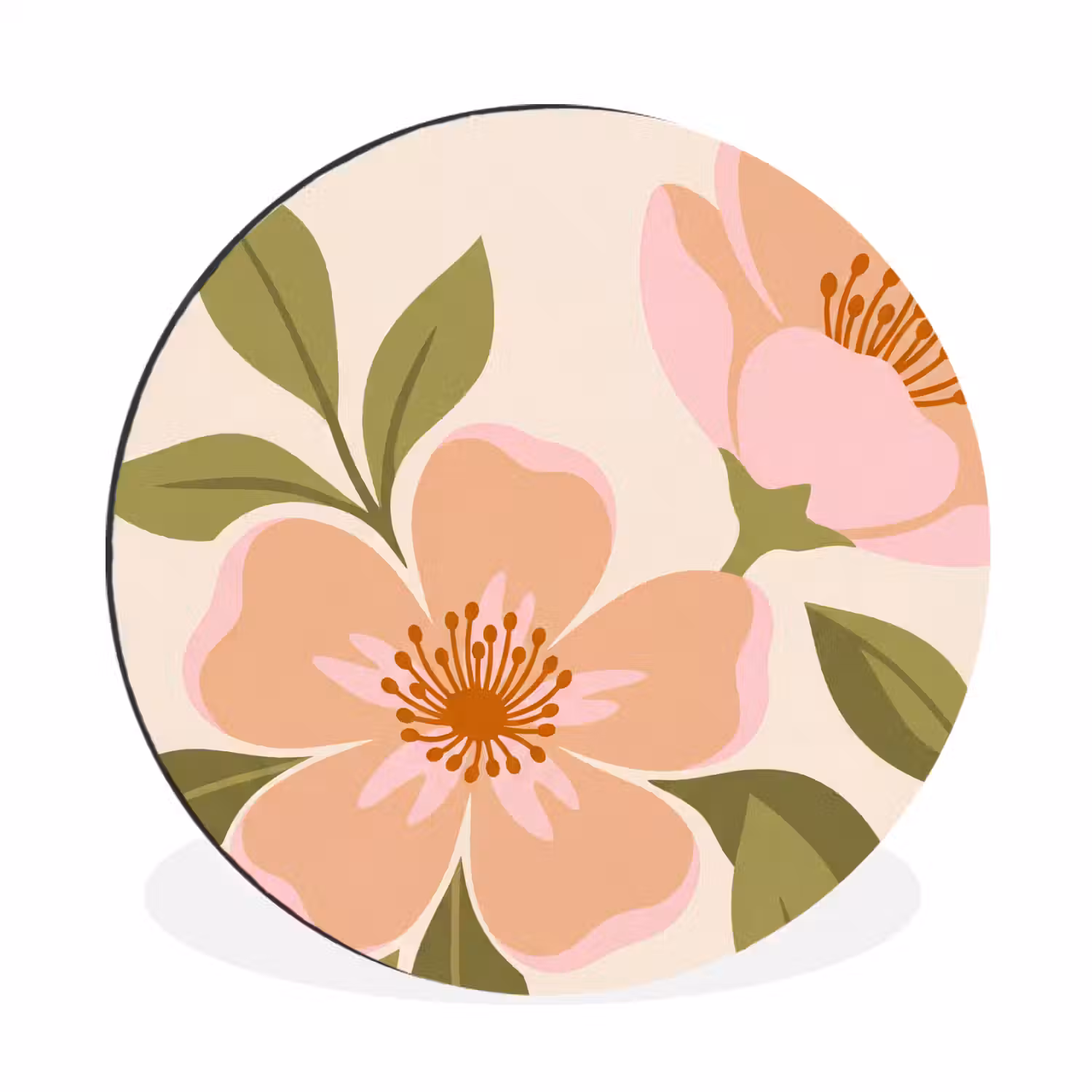 Grafisch - Bloemen - Roze Wandcirkel aluminium klein -3d