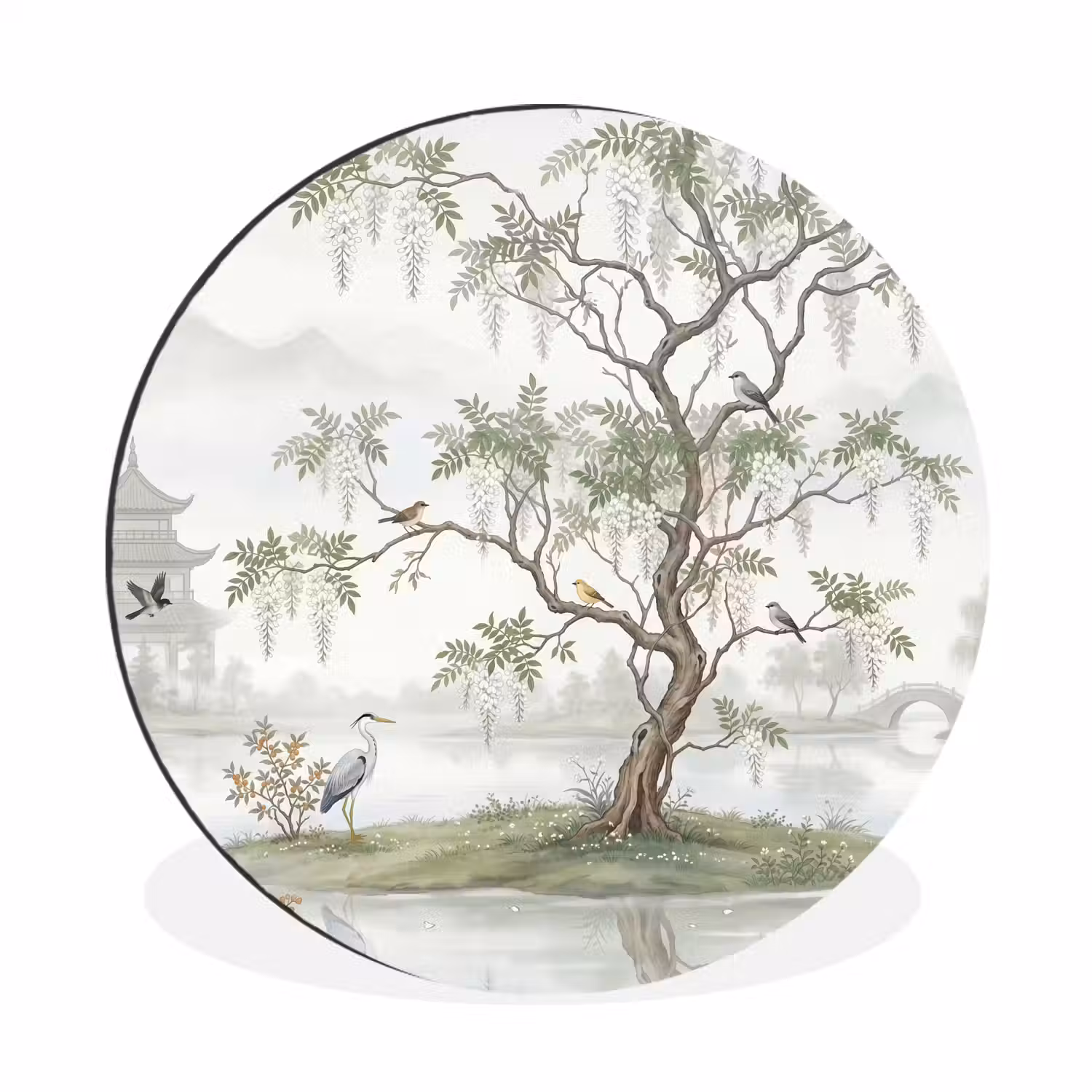 Reiger - Landschap - Groen Wandcirkel aluminium klein -3d