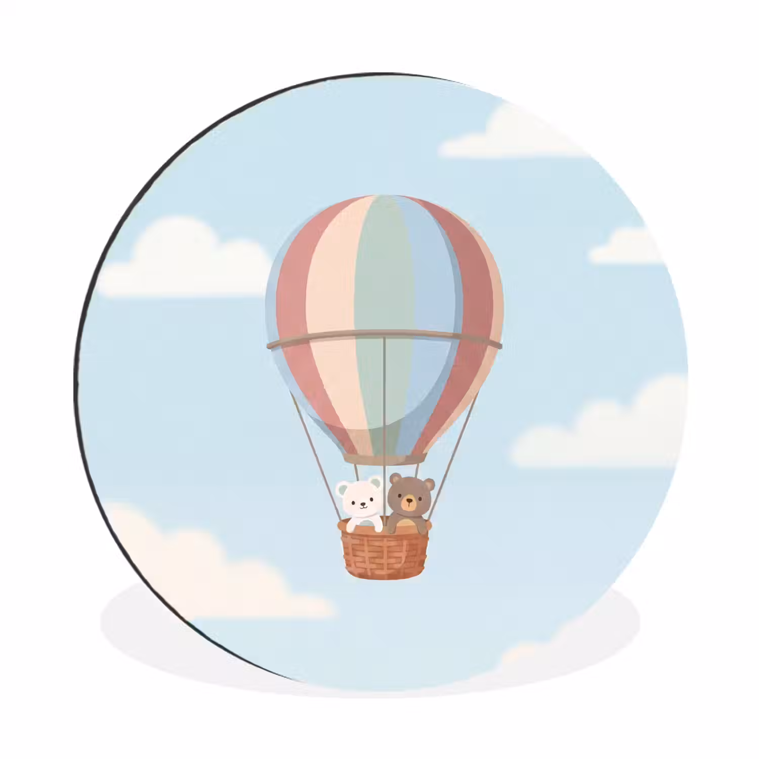 Luchtballon - Beren - Pastel Wandcirkel aluminium klein -3d