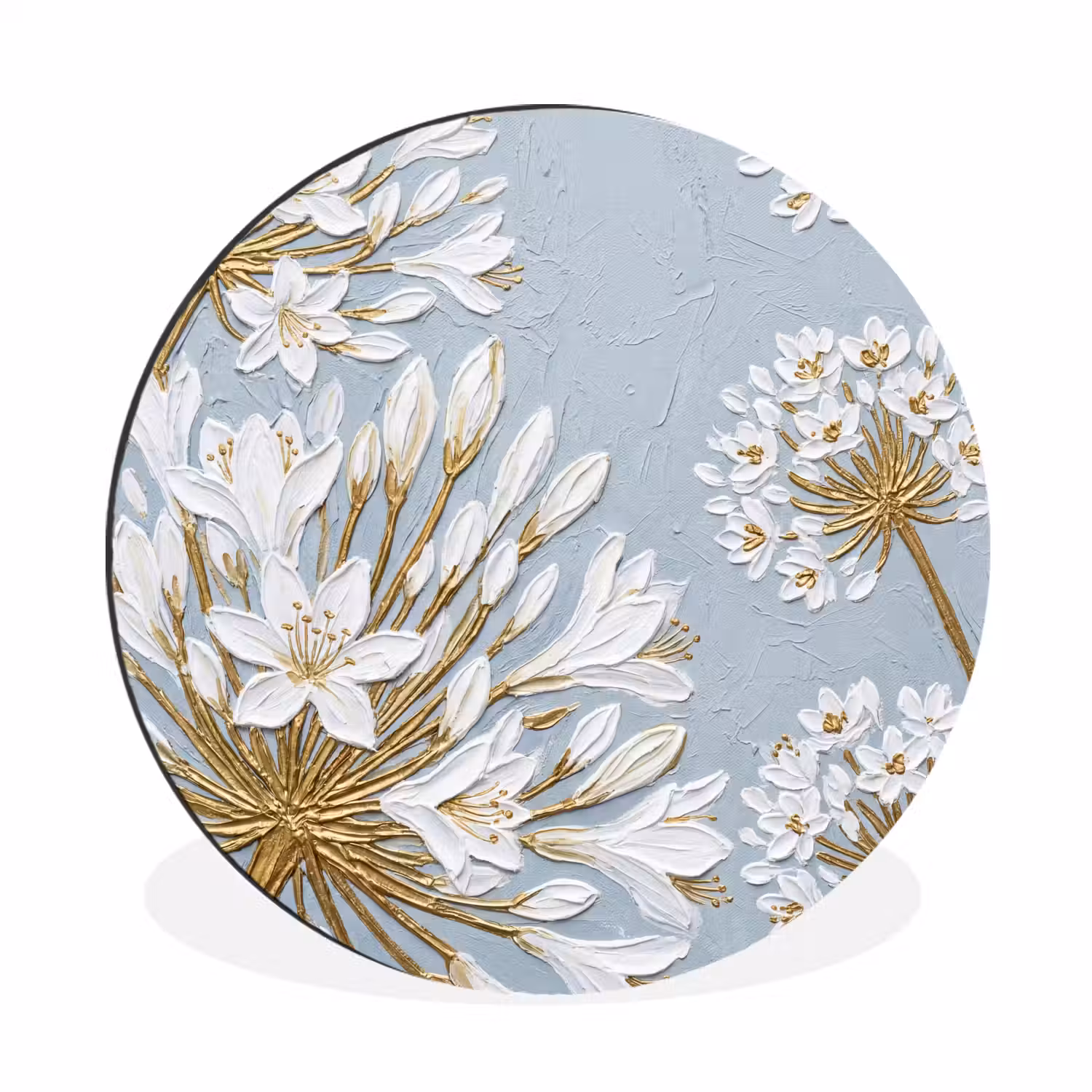 Illustratie - Bloemen - Blauw Wandcirkel aluminium klein -3d