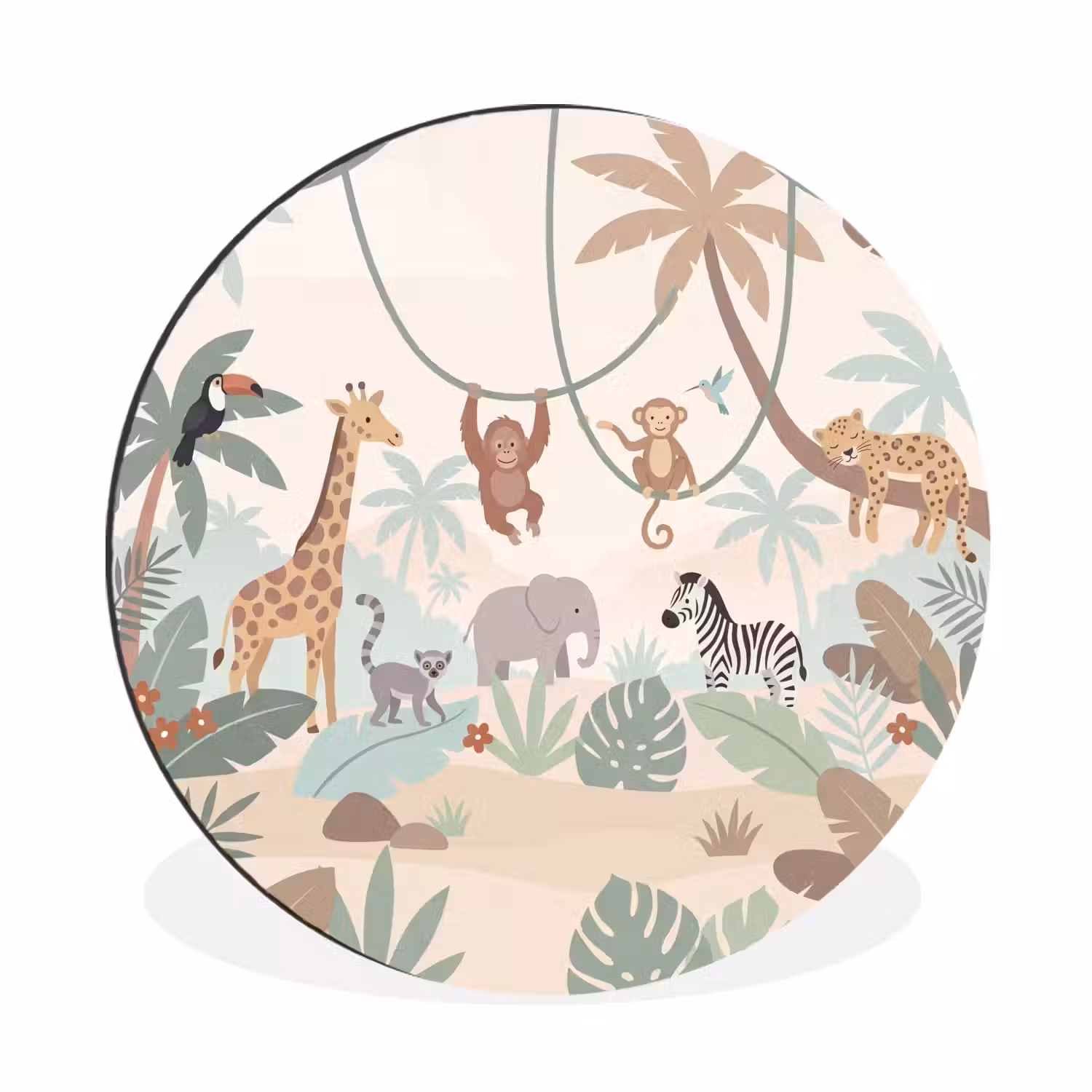 Jungle - Dieren - Groen Wandcirkel aluminium klein -3d