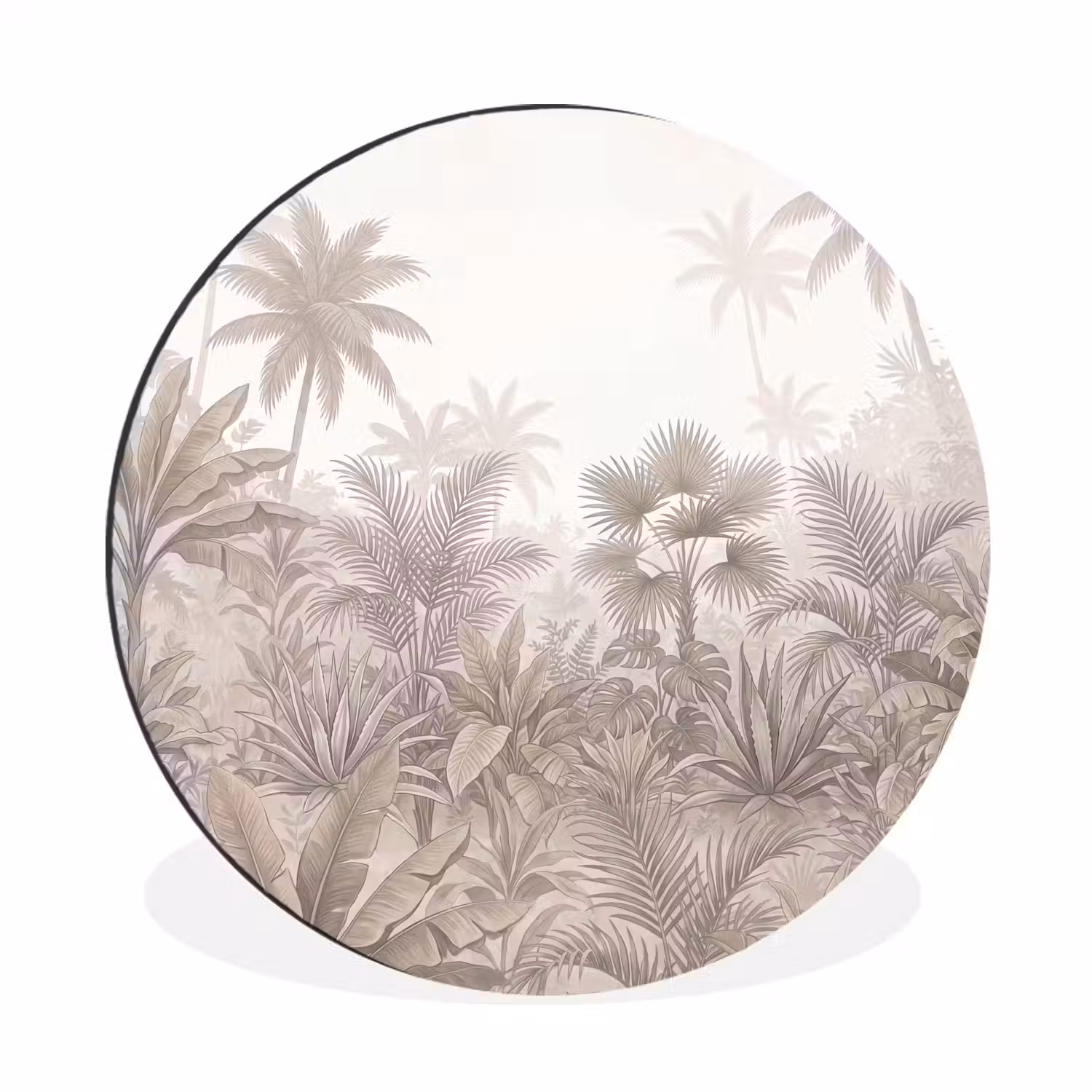 Jungle - Tropisch - Natuur -Vintage - Beige Wandcirkel aluminium klein -3d