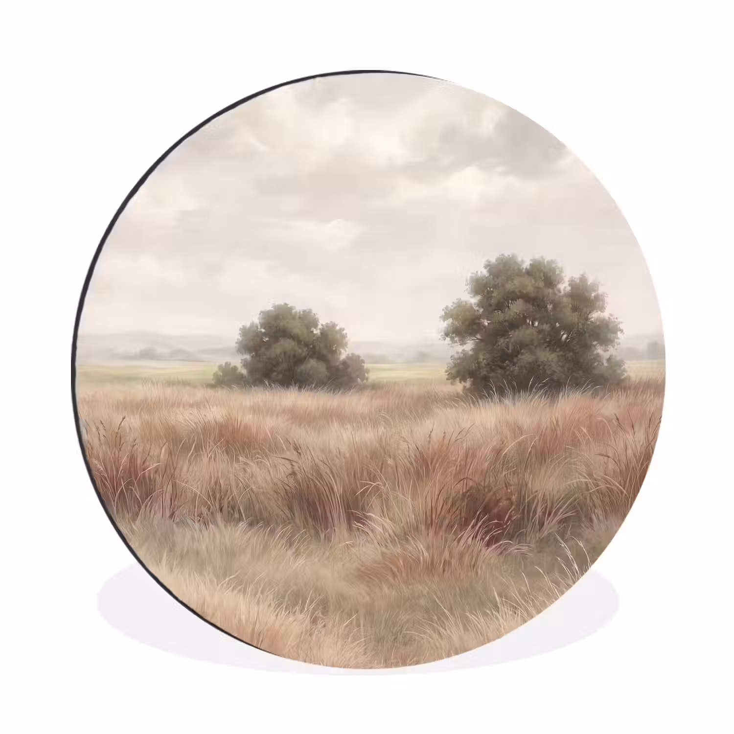 Landschap - Minimalistisch - Beige Wandcirkel aluminium klein -3d