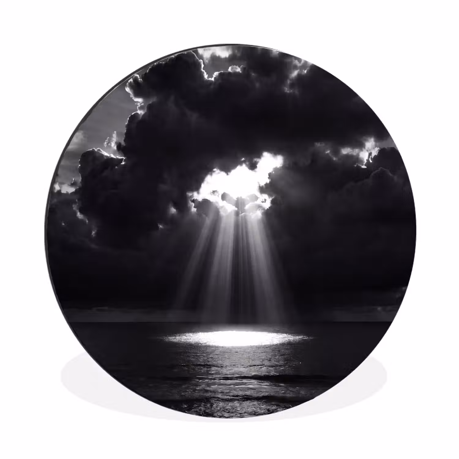Licht - Wolken - Zee - Zwart-wit - Natuur Wandcirkel aluminium klein -3d