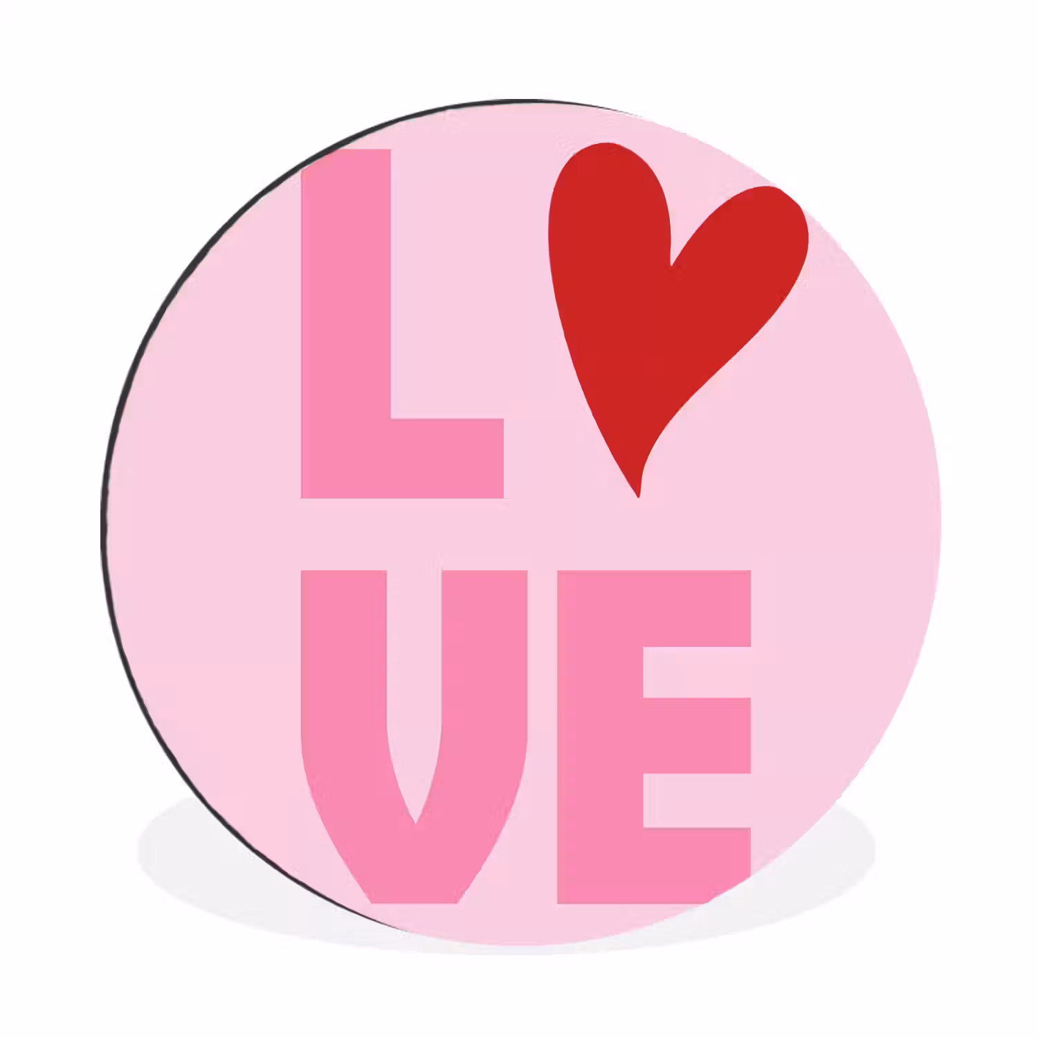 Love - Roze - Hart - Valentijn Wandcirkel aluminium klein -3d