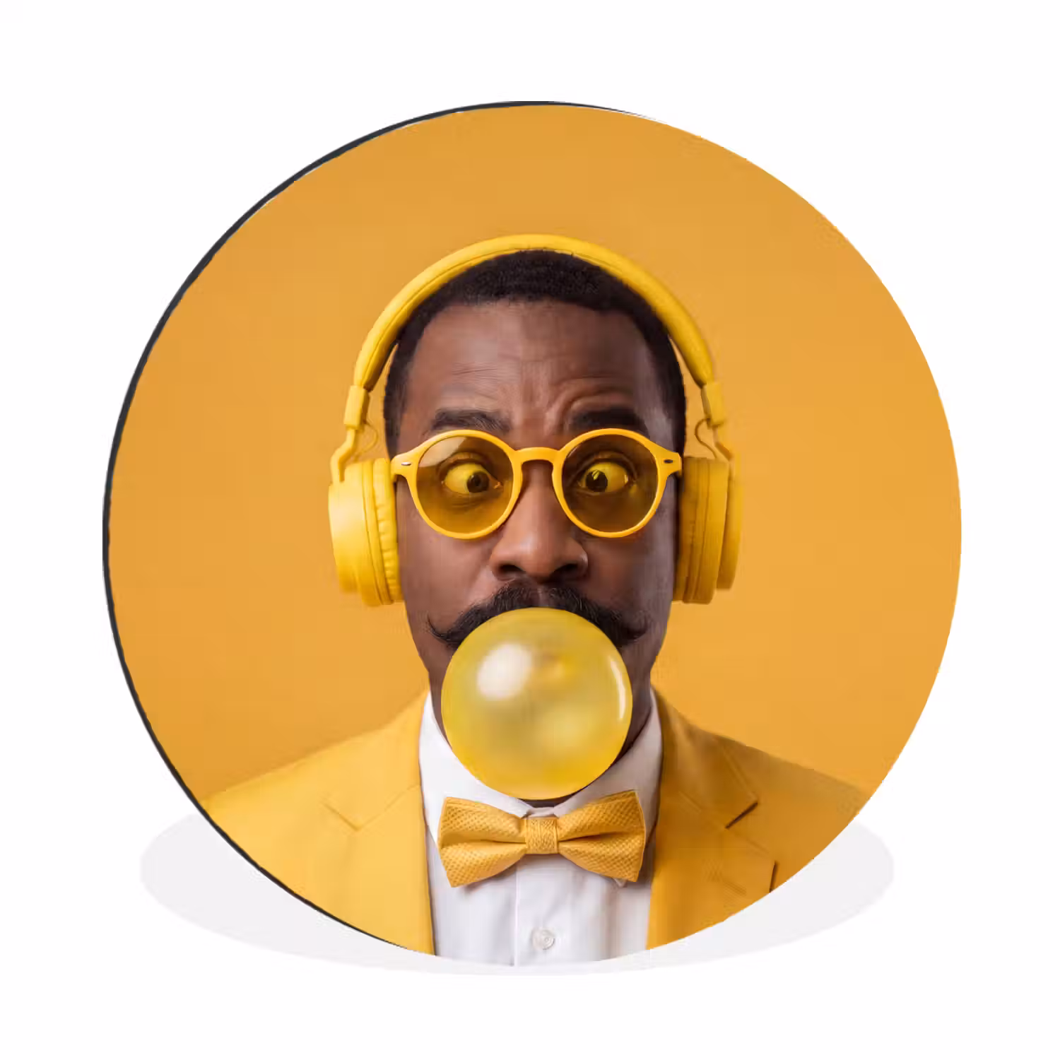 Man - Bubblegum - Portret - Geel - Modern Wandcirkel aluminium klein -3d