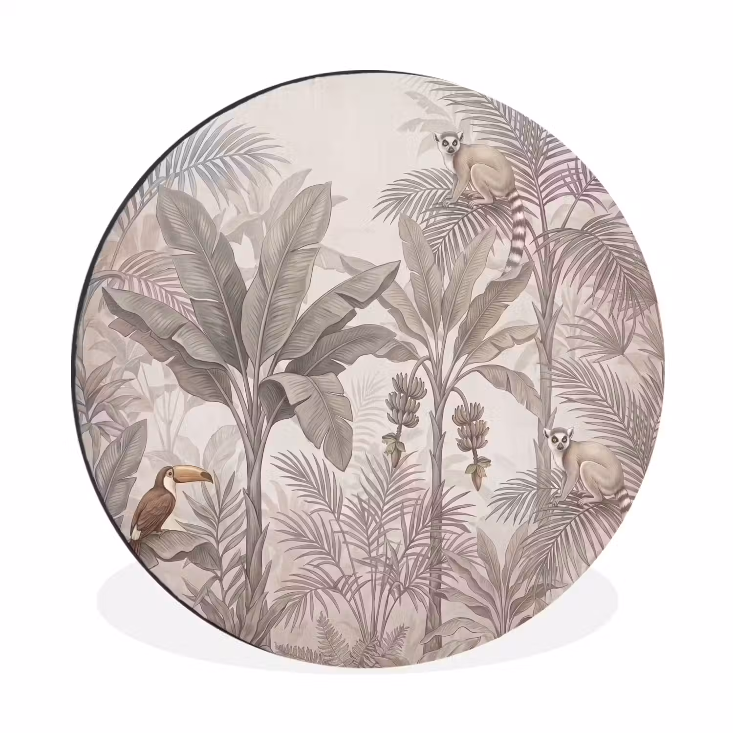 Natuur - Jungle - Ringstaartmaki - Bruin Wandcirkel aluminium klein -3d