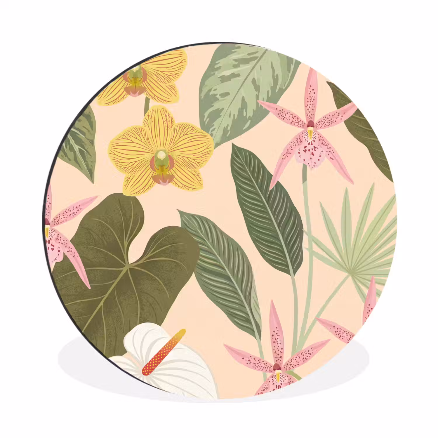 Patroon - Bloemen - Kleurrijk Wandcirkel aluminium klein -3d