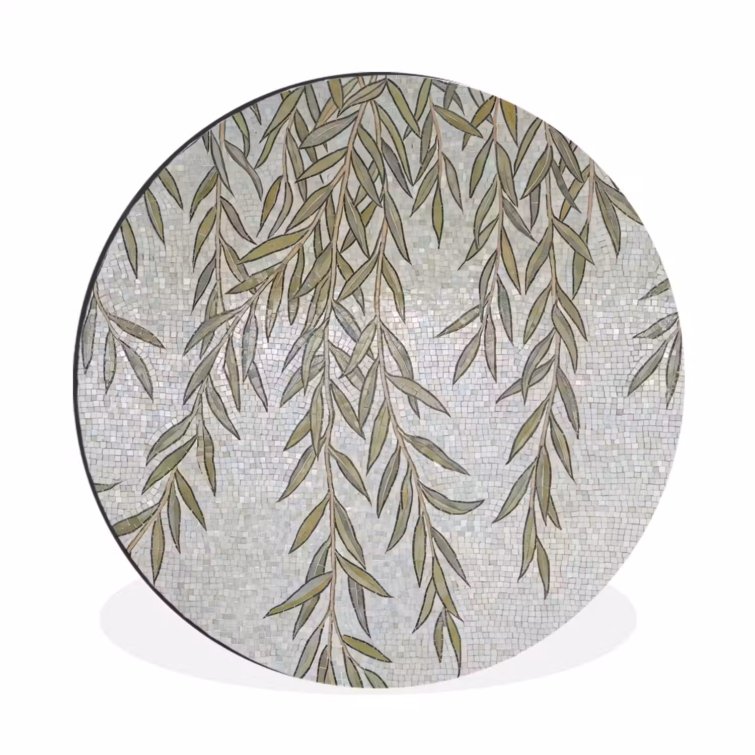 Planten - Mozaïek - Patroon - Groen - Blauw Wandcirkel aluminium klein -3d