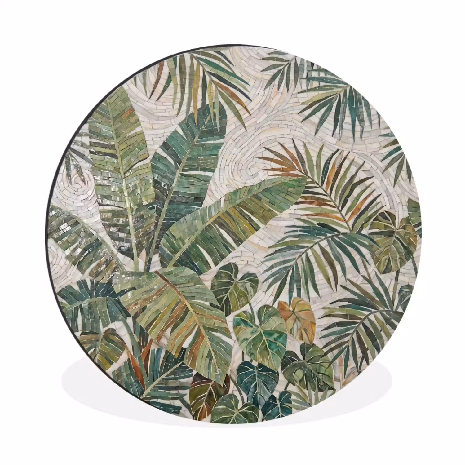 Planten - Tropisch - Mozaïek - Natuur - Groen Wandcirkel aluminium klein -3d