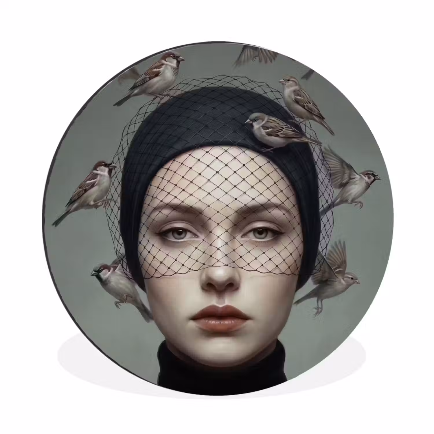 Portret - Vogels - Zwart Wandcirkel aluminium klein -3d