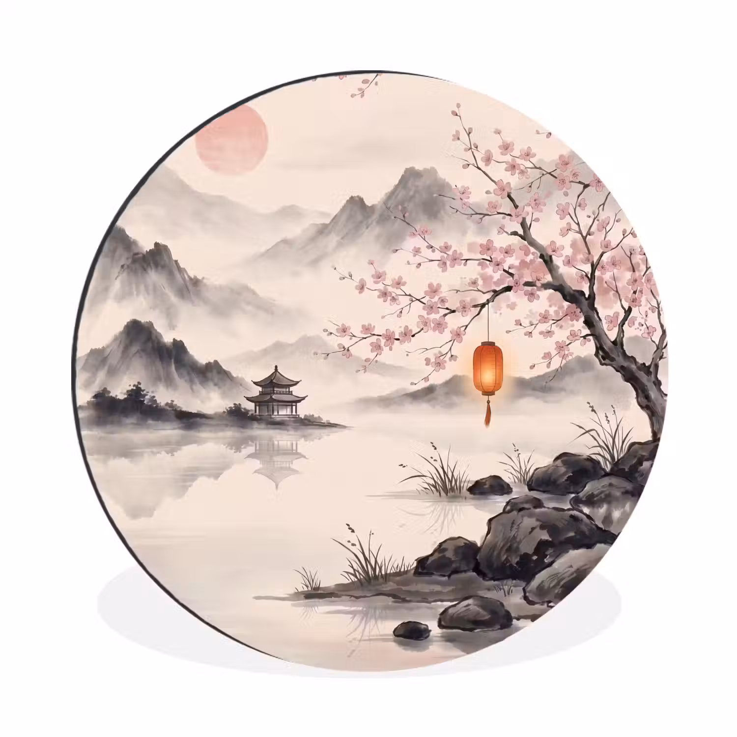 Zon - Japans - Traditioneel Wandcirkel aluminium klein -3d