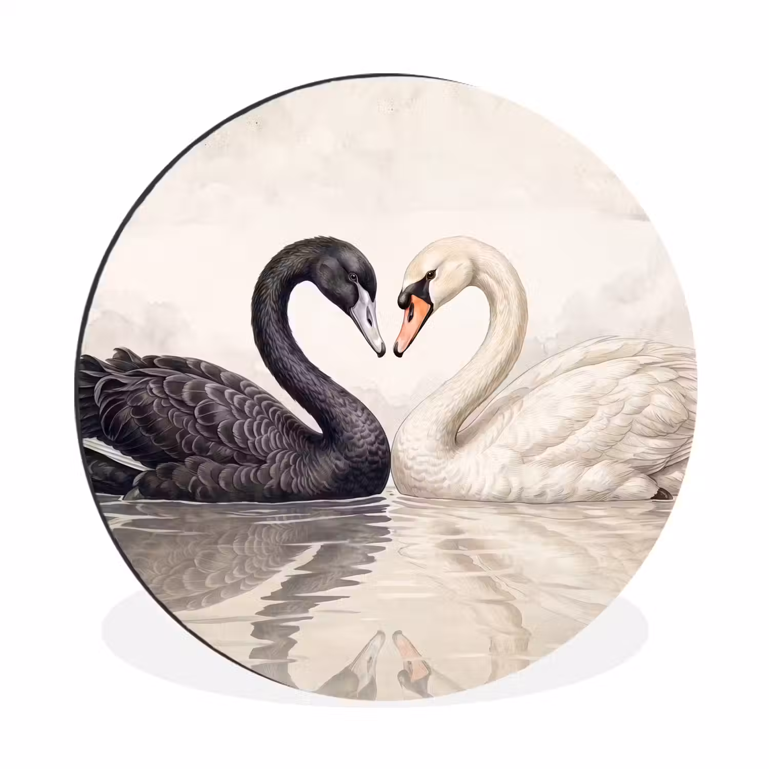 Zwanen - Hartvorm - Dieren Wandcirkel aluminium klein -3d