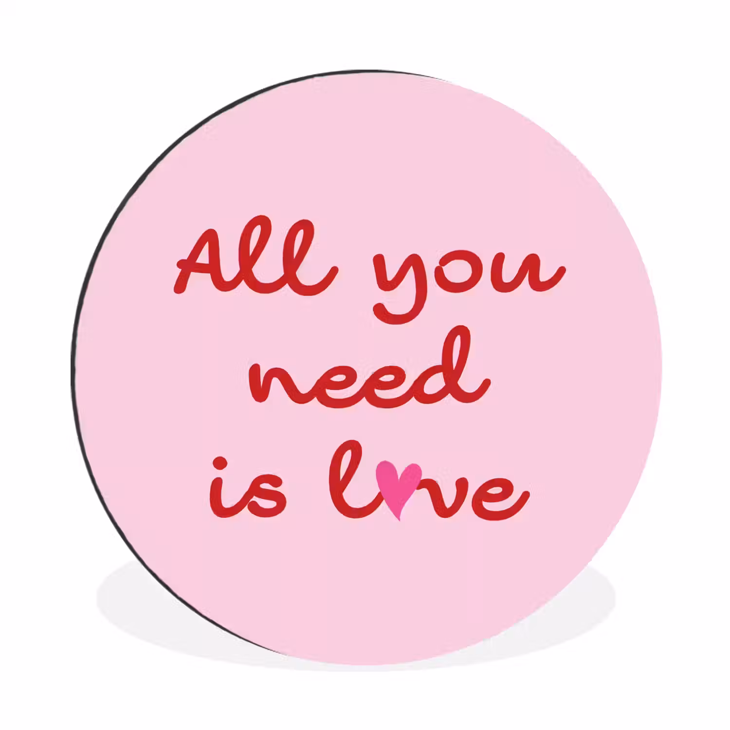 Tekst - Roze - Love - Hart Wandcirkel aluminium klein -3d