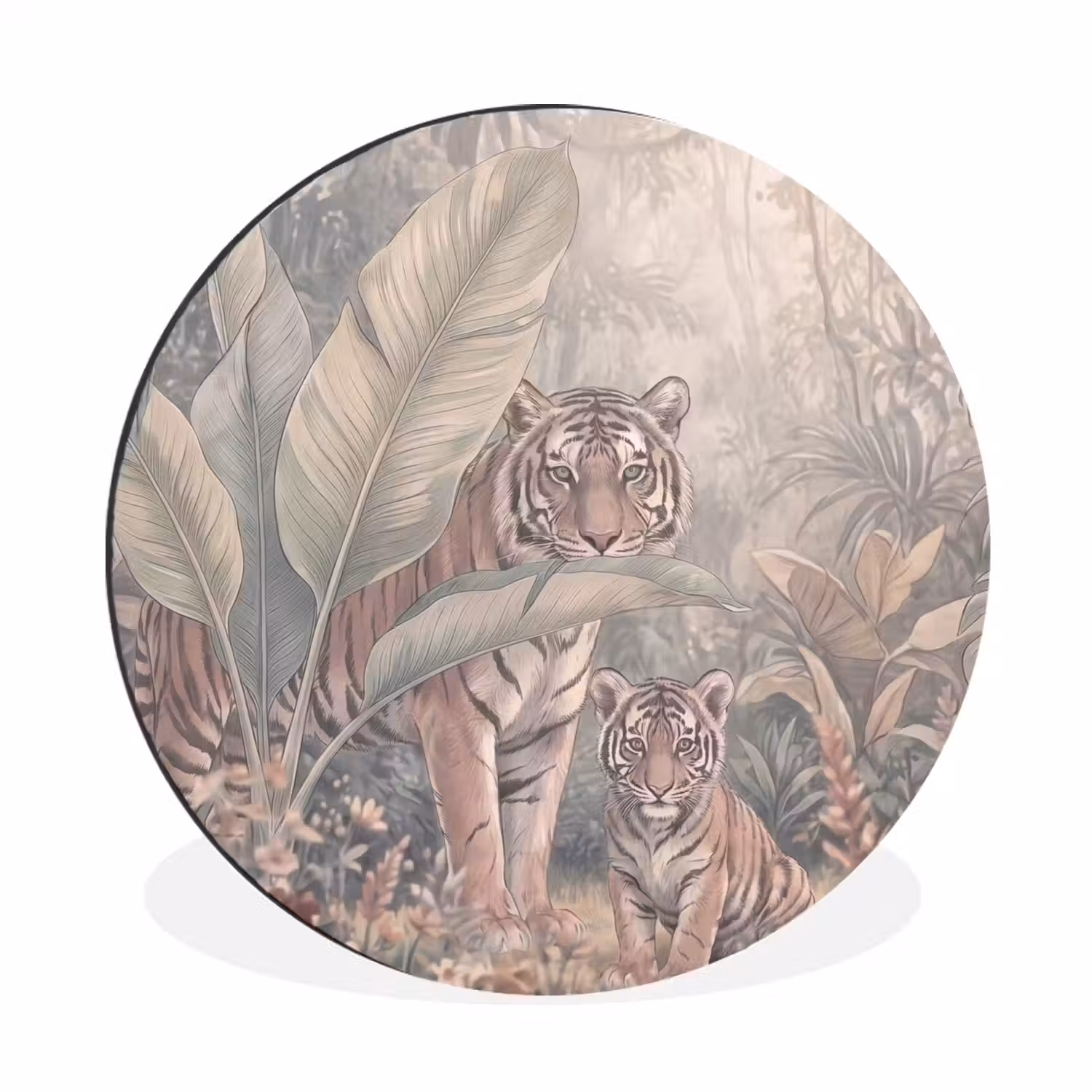 Tijger - Welp - Jungle - Illustratie - Dieren Wandcirkel aluminium klein -3d