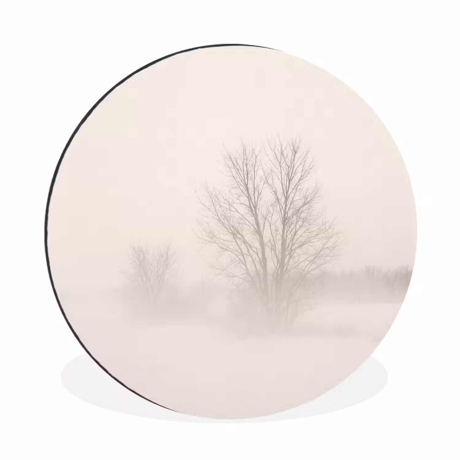 Boom - Mist - Sneeuw - Winter - Minimalistisch Wandcirkel aluminium klein -3d