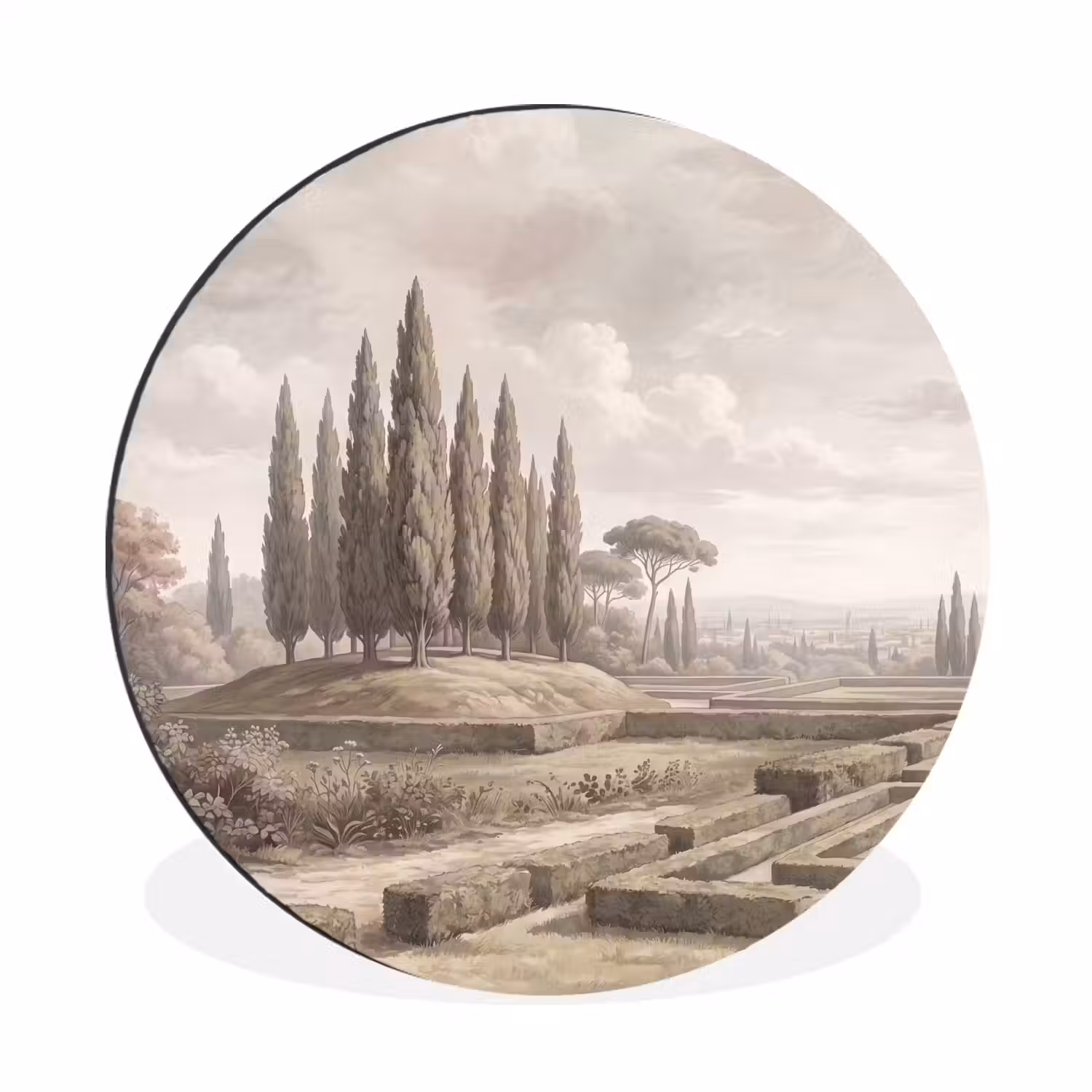 Vallei - Tuin - Natuur - Groen Wandcirkel aluminium klein -3d