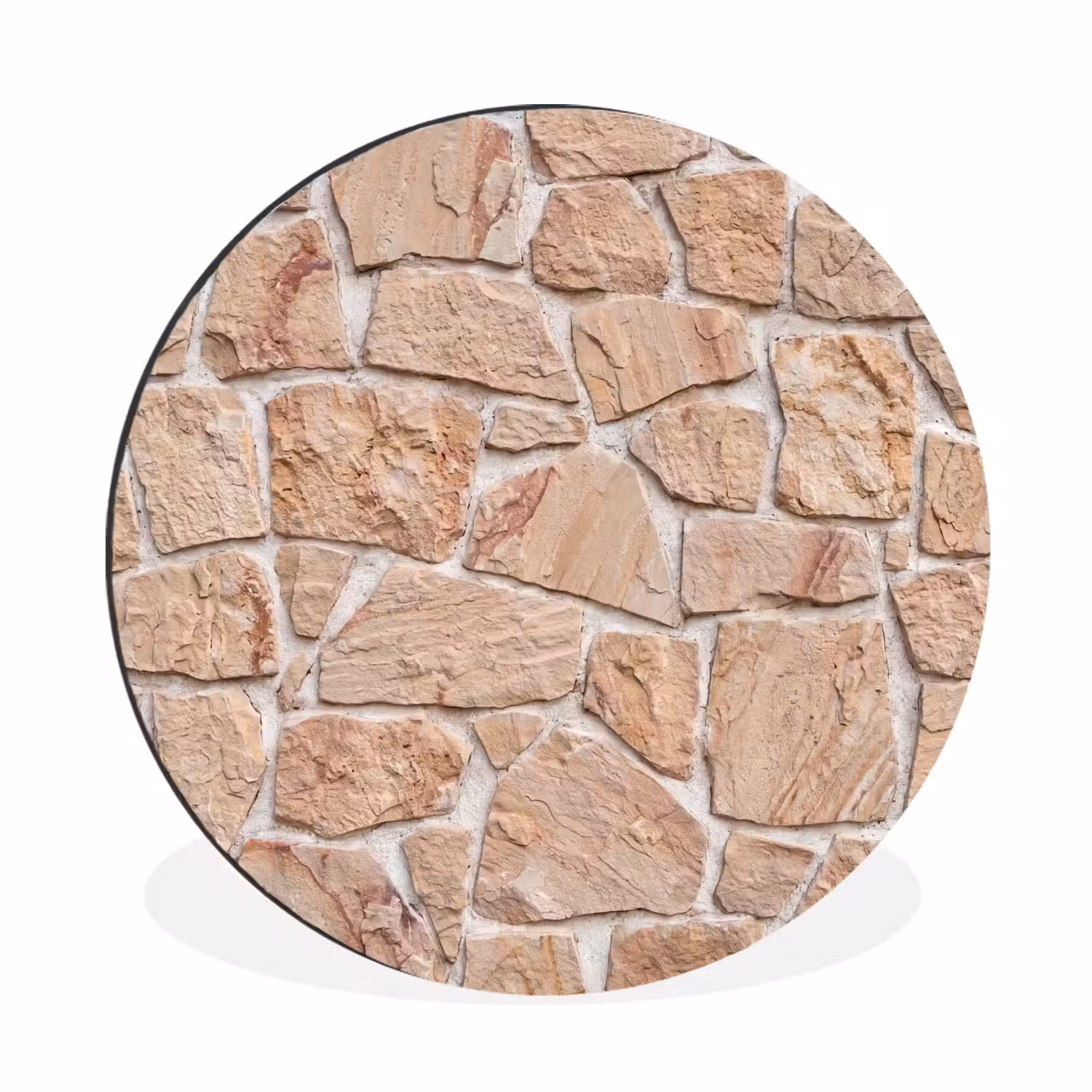 Muur - Steen - Patroon - Rustiek - Beige Wandcirkel aluminium klein -3d