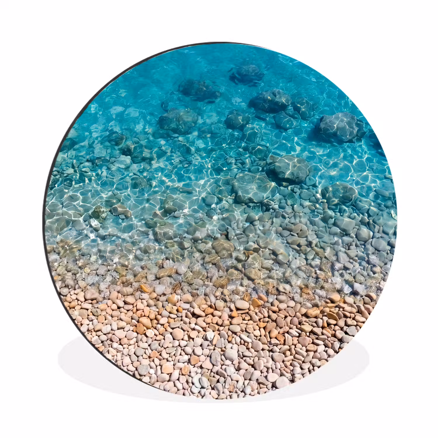 Water - Kiezels - Natuur - Levendig - Turkoois Wandcirkel aluminium klein -3d