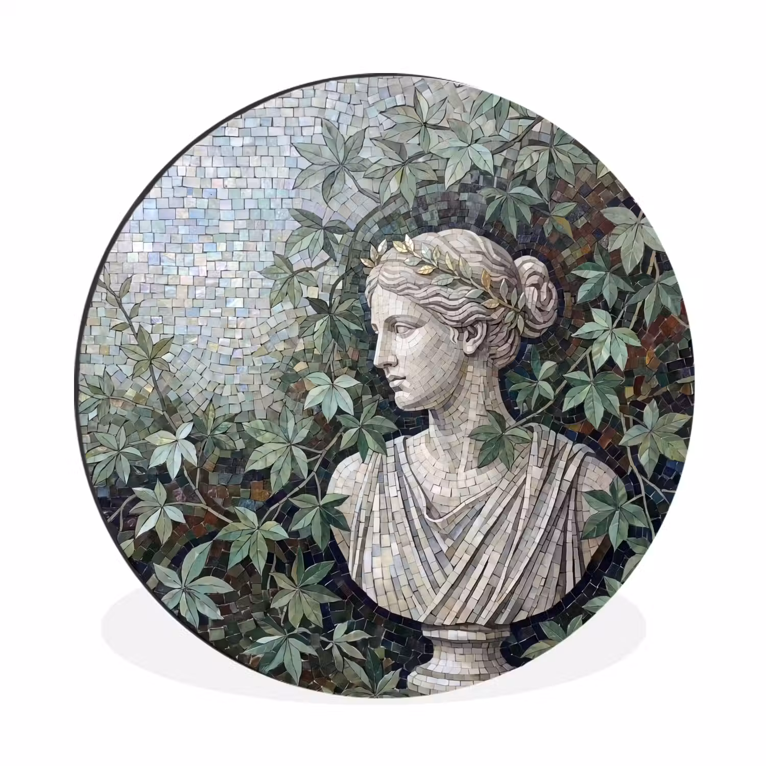 Vrouw - Klassiek - Mozaiëk - Natuur - Groen Wandcirkel aluminium klein -3d